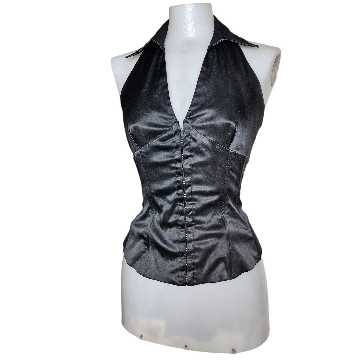Satin open back with hook and eye closures