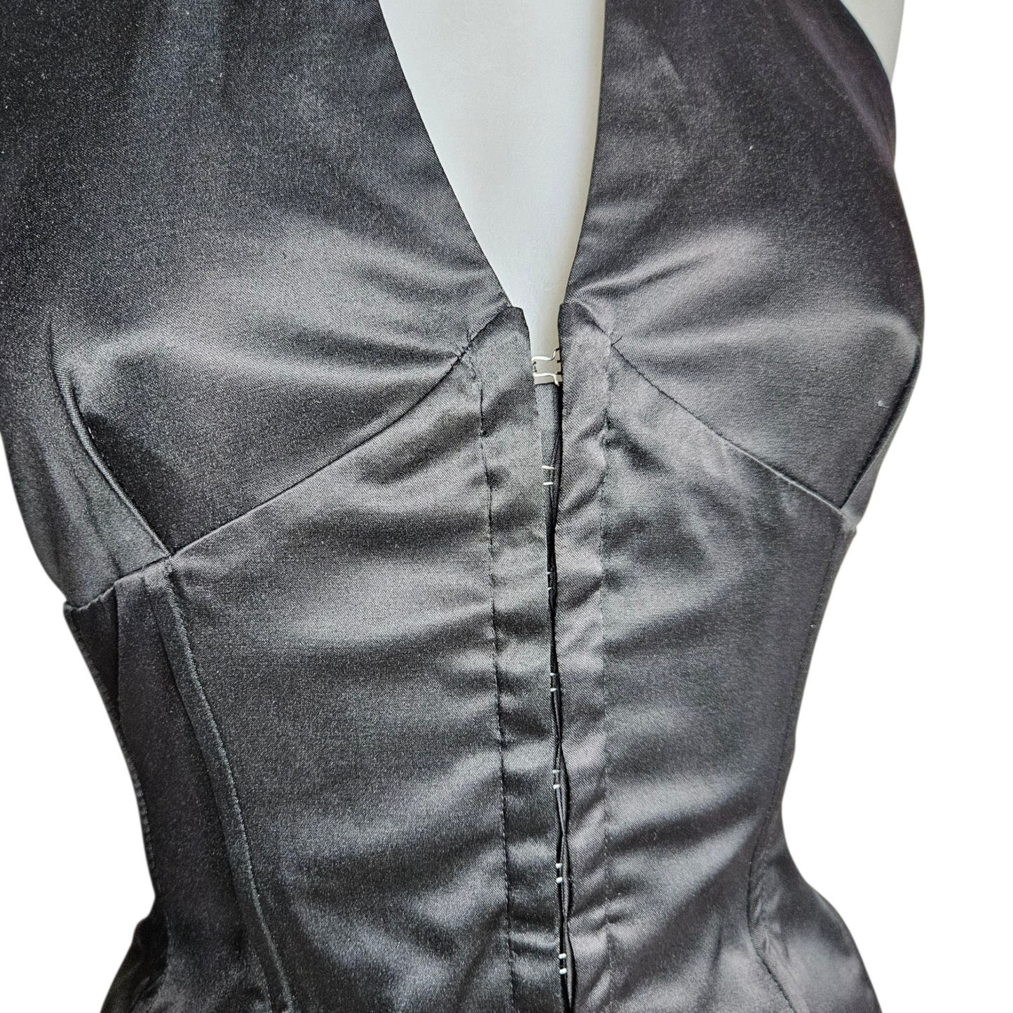 Satin open back with hook and eye closures