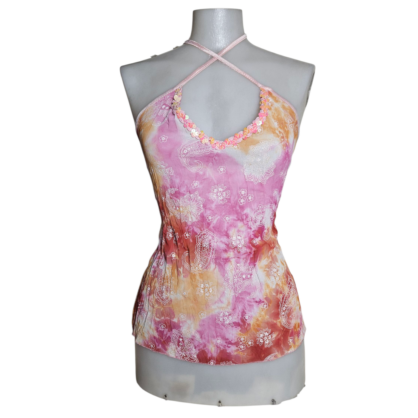 Pink and orange tie-dye voile top