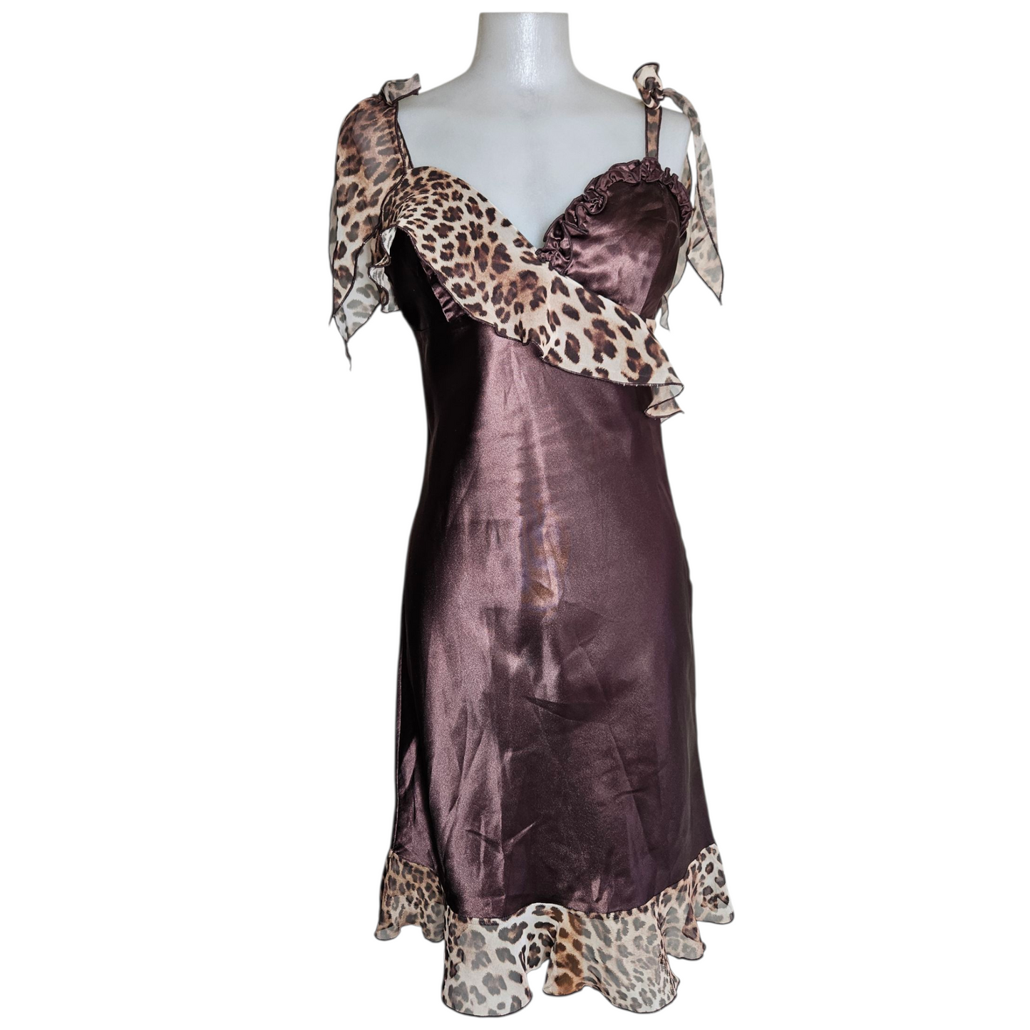 Leopard veil satin dress