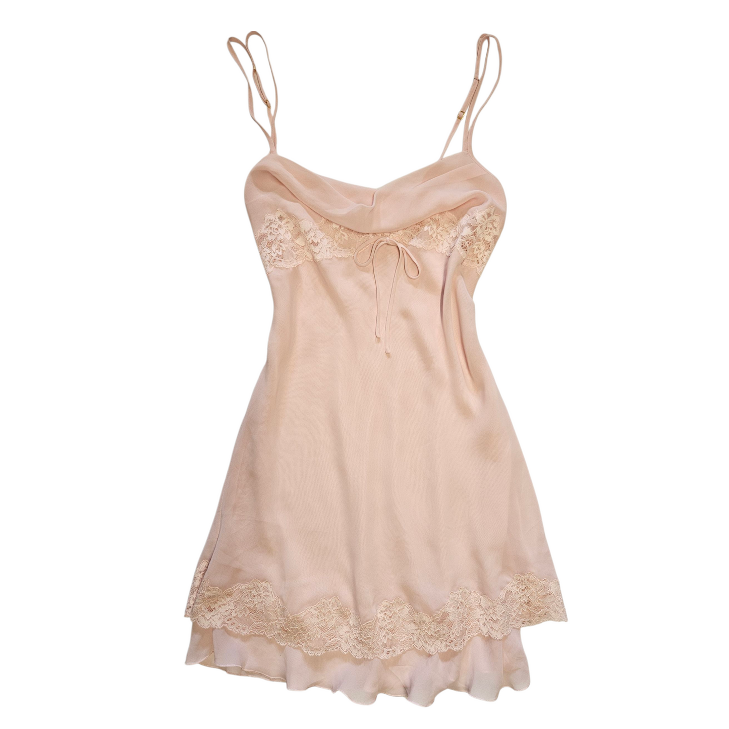 Robe en voile rose poudrée col bénitier