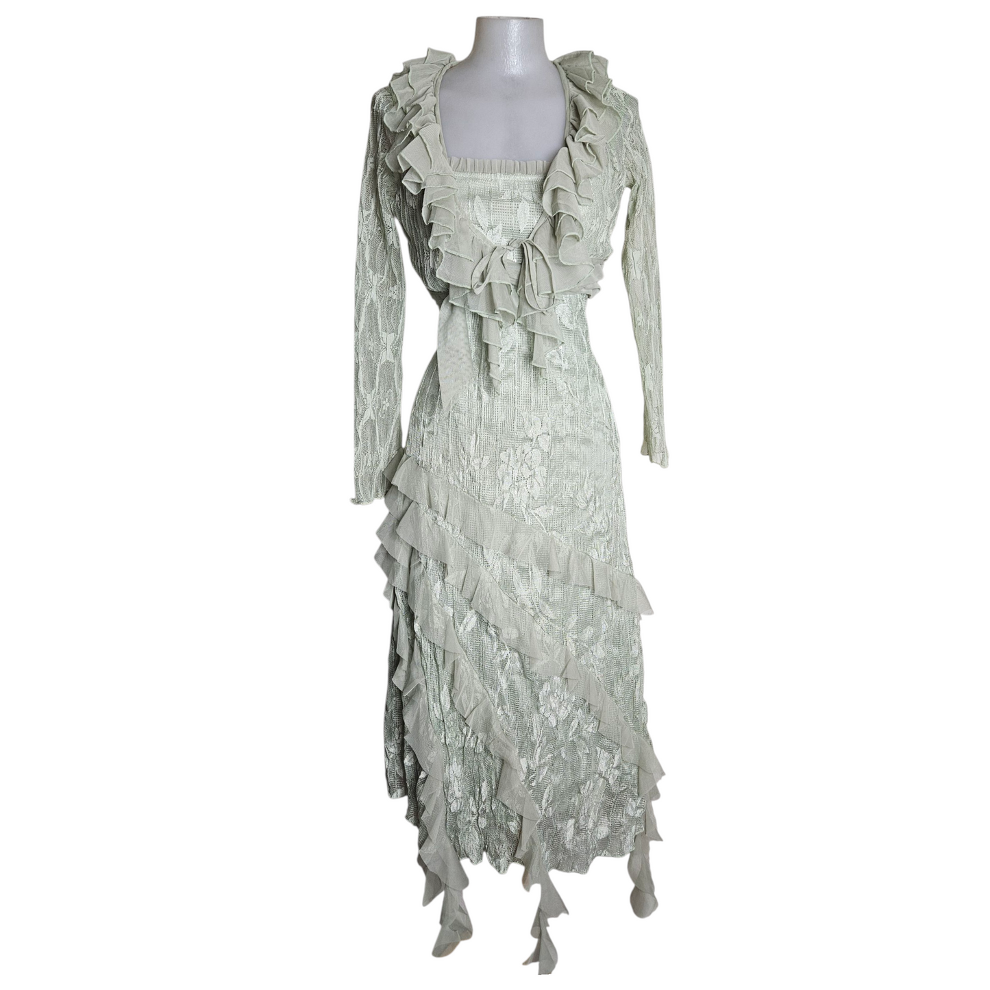 Robe en dentelle sauge et son Boléro