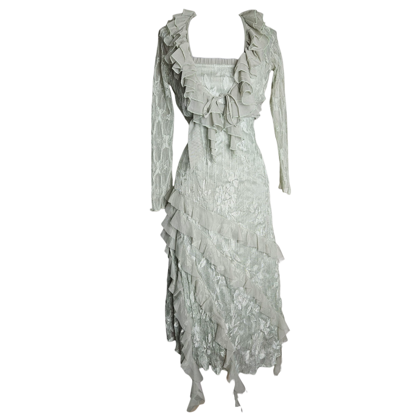 Robe en dentelle sauge et son Boléro