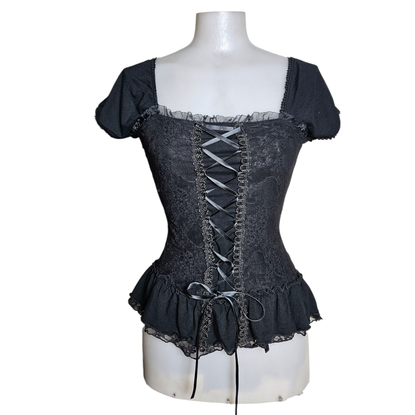 Corset-style top with lace and lacing