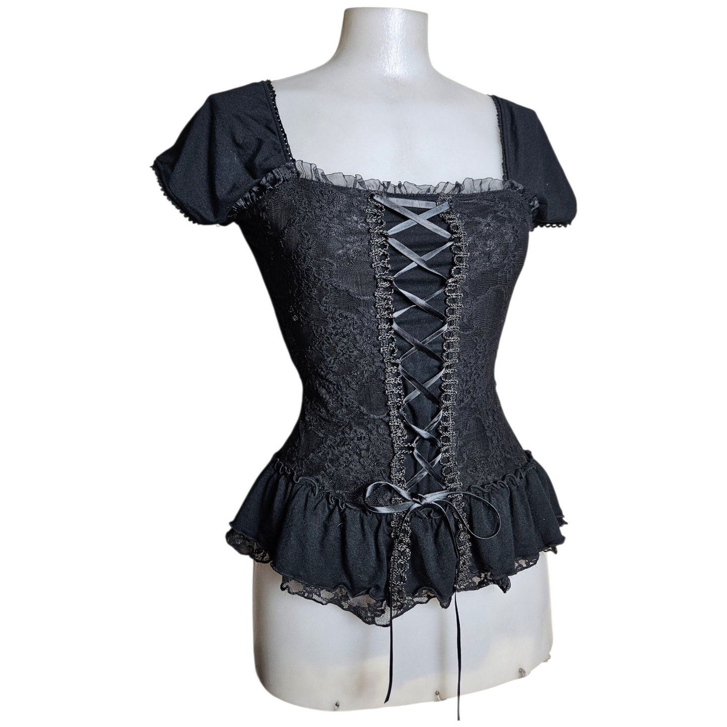 Corset-style top with lace and lacing
