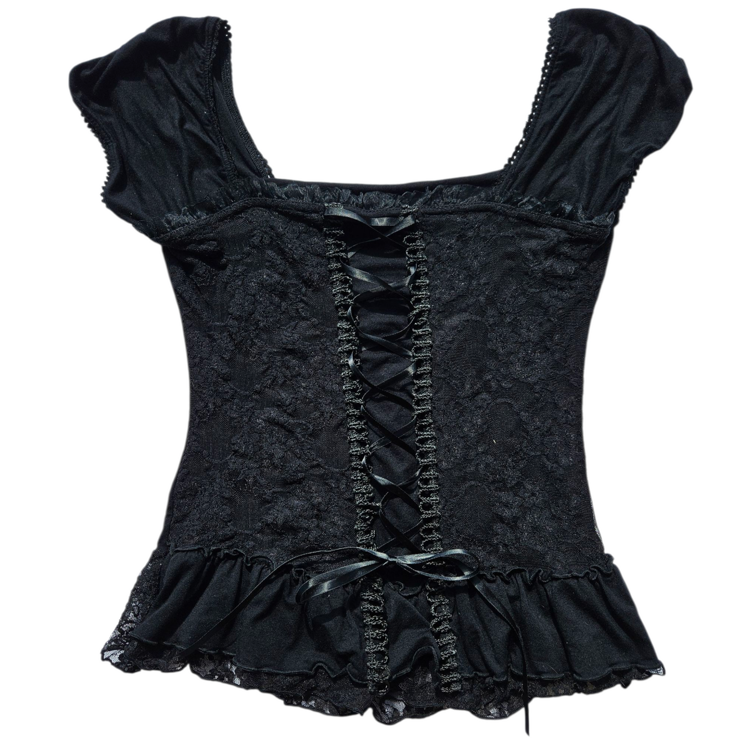 Corset-style top with lace and lacing