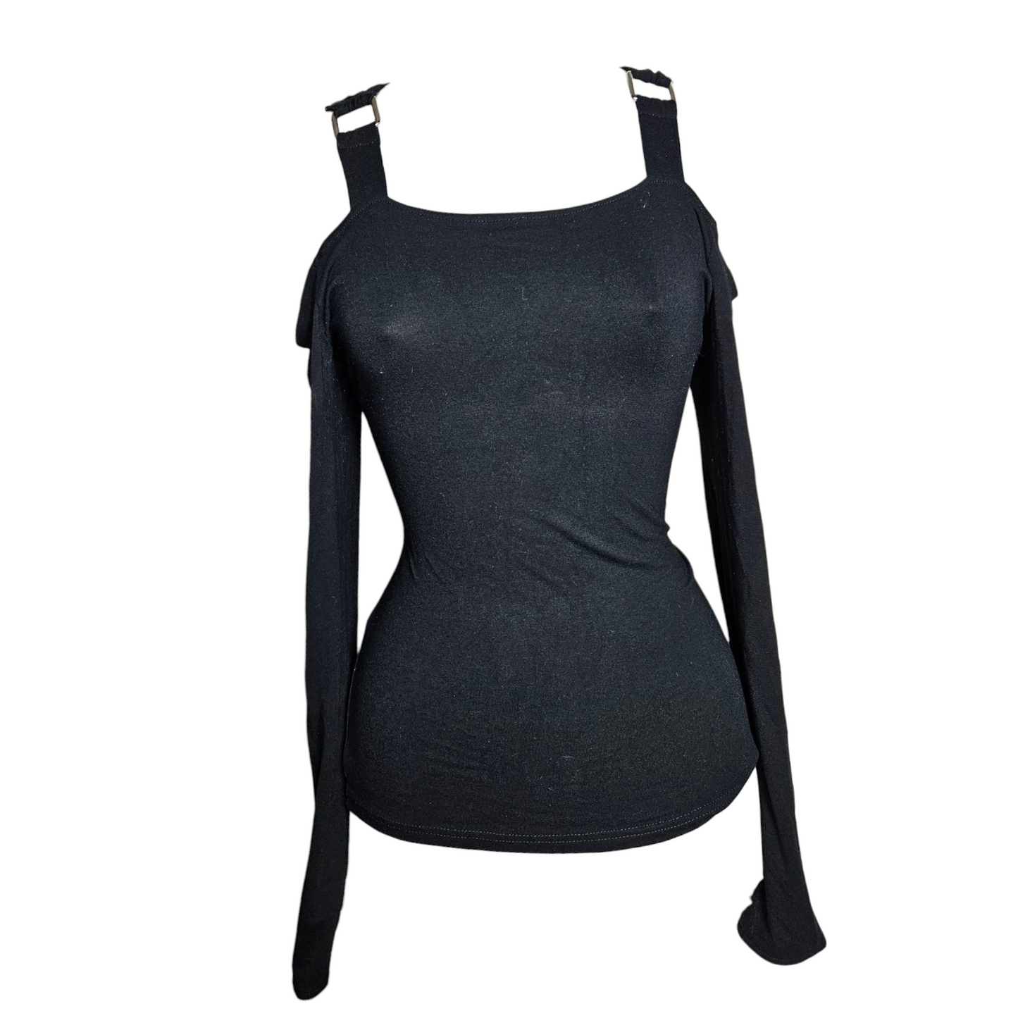 Black fitted top with cutout shoulders