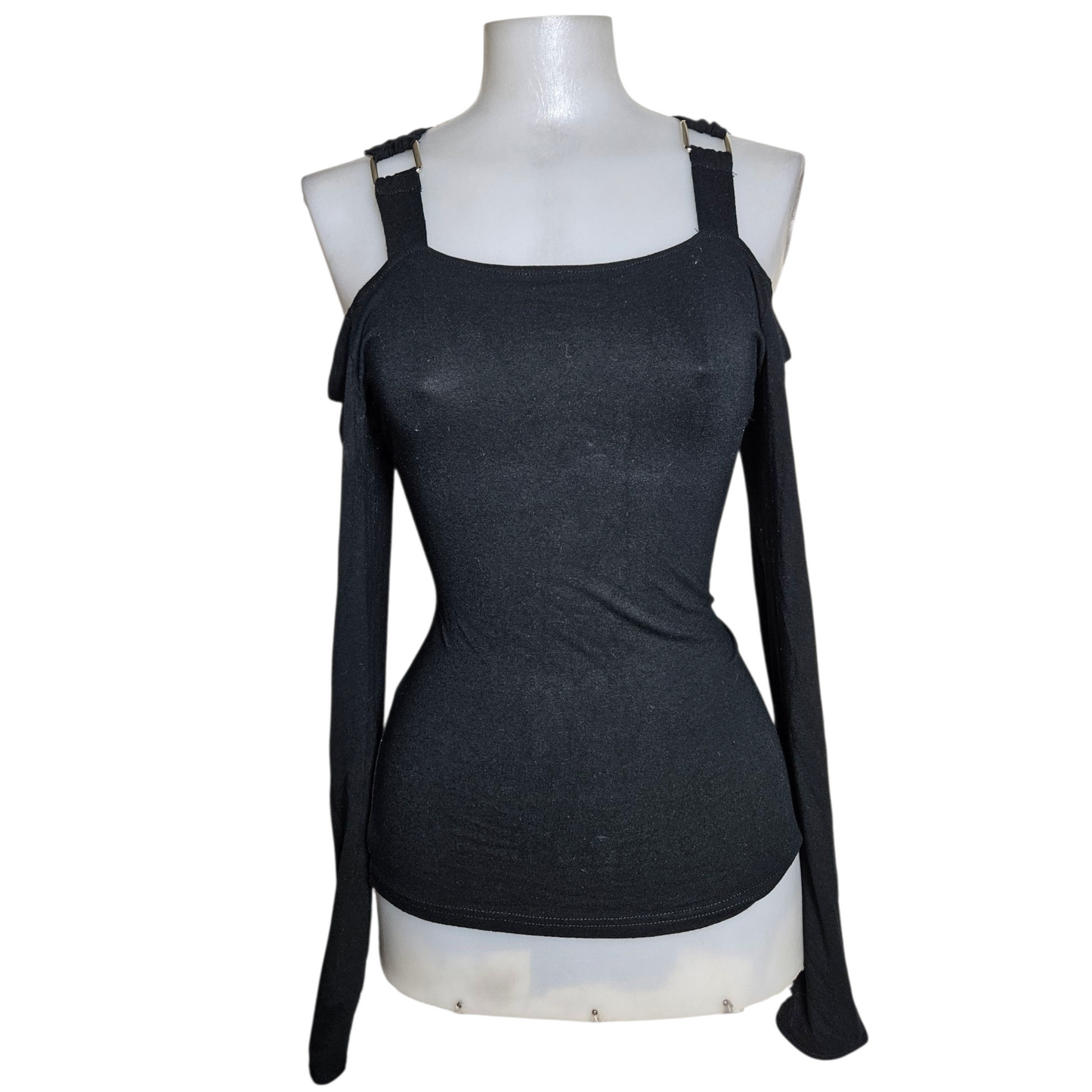 Black fitted top with cutout shoulders