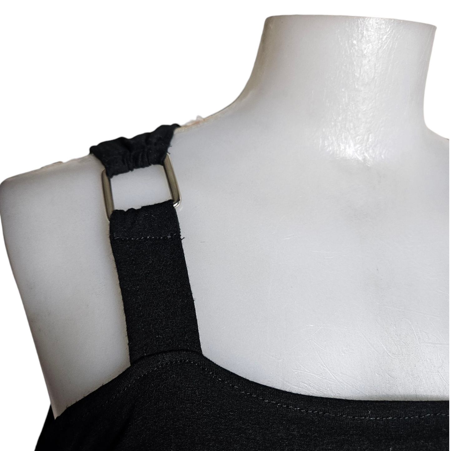 Black fitted top with cutout shoulders