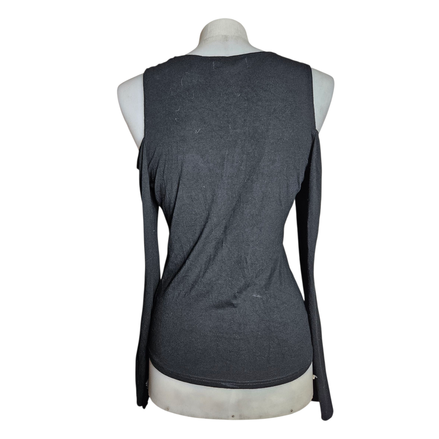 Black fitted top with cutout shoulders