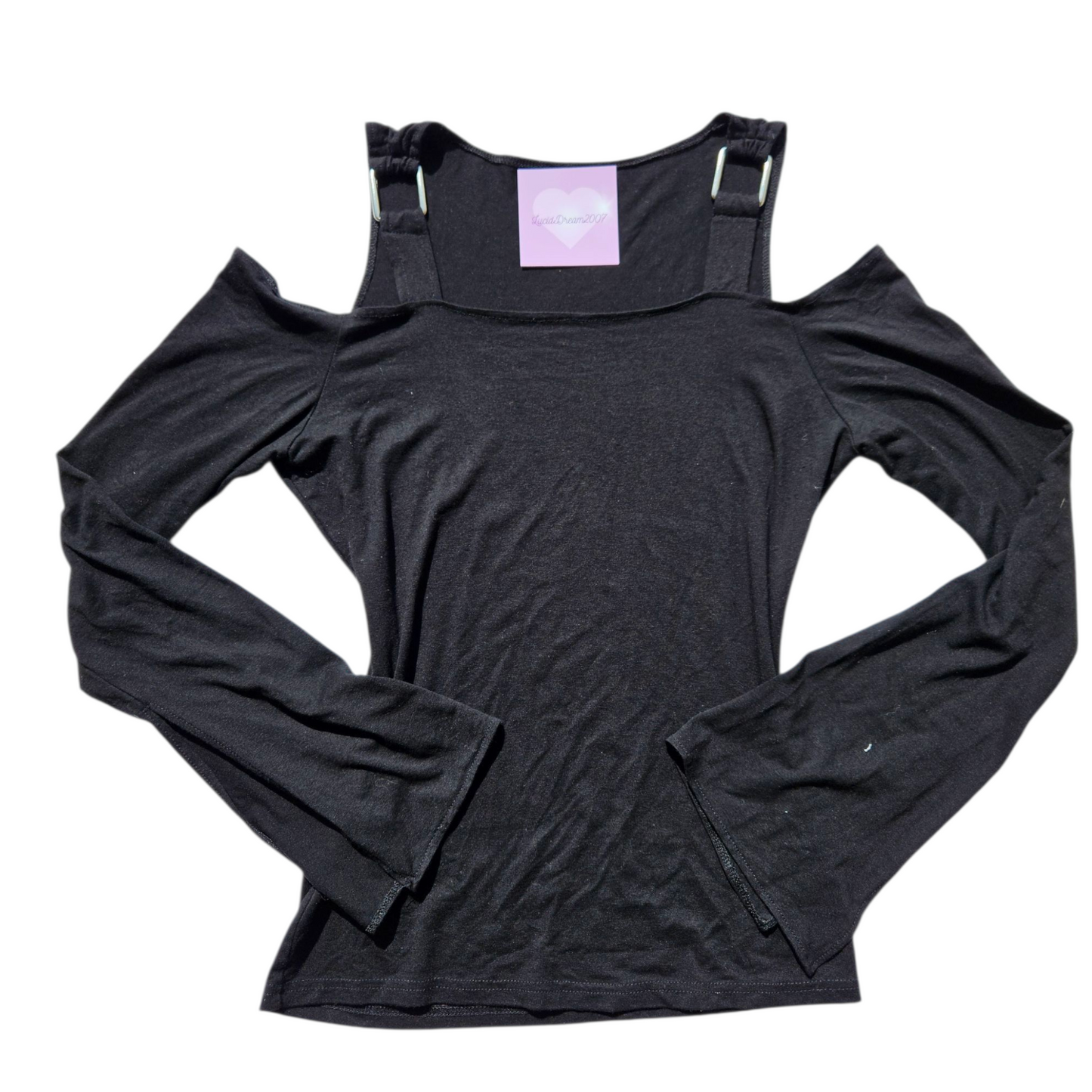 Black fitted top with cutout shoulders