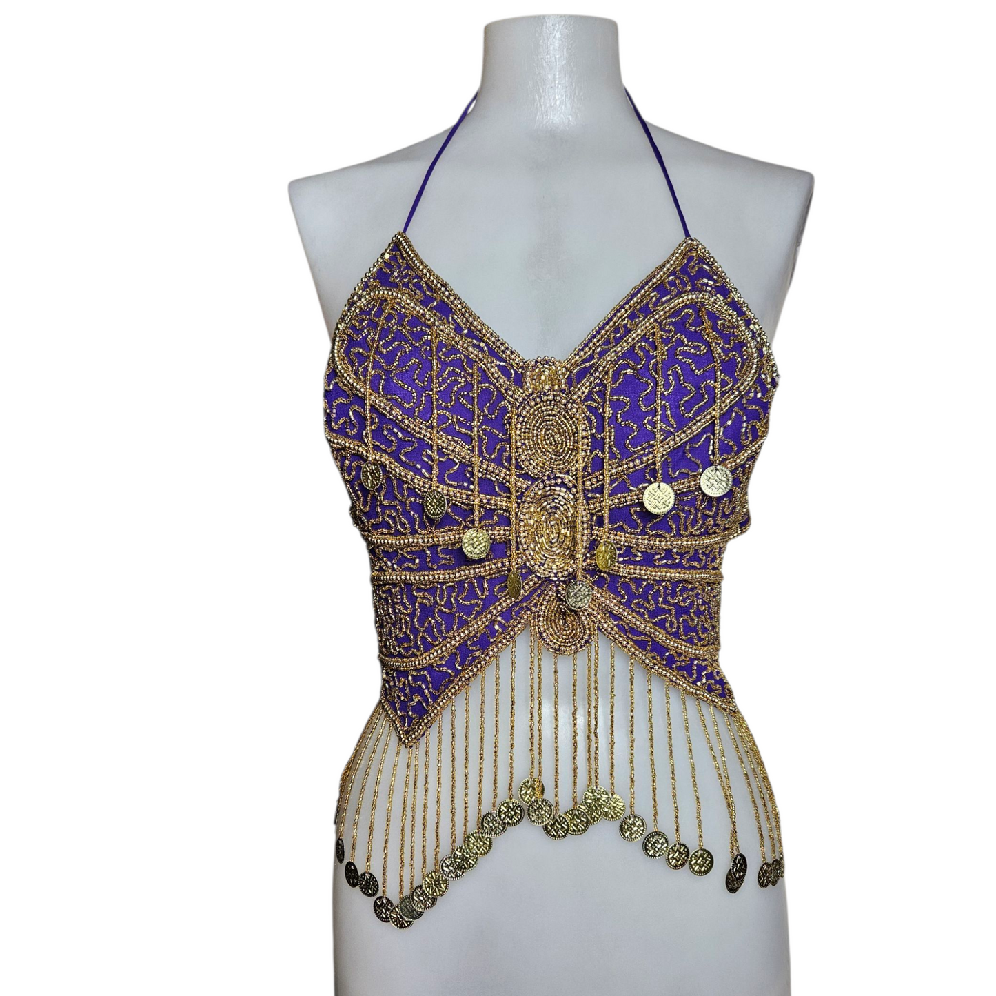Haut dos nu papillon violet et doré