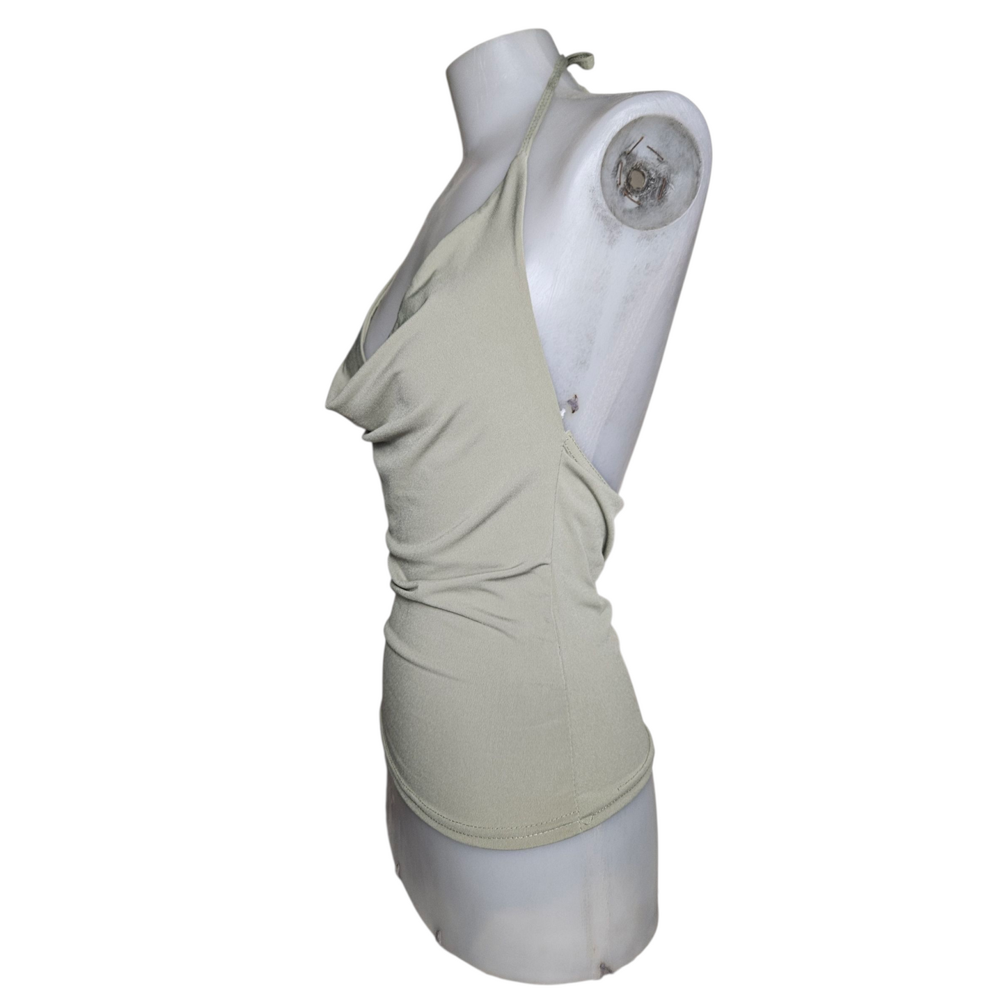Top col bénitier dos nu vert kaki clair