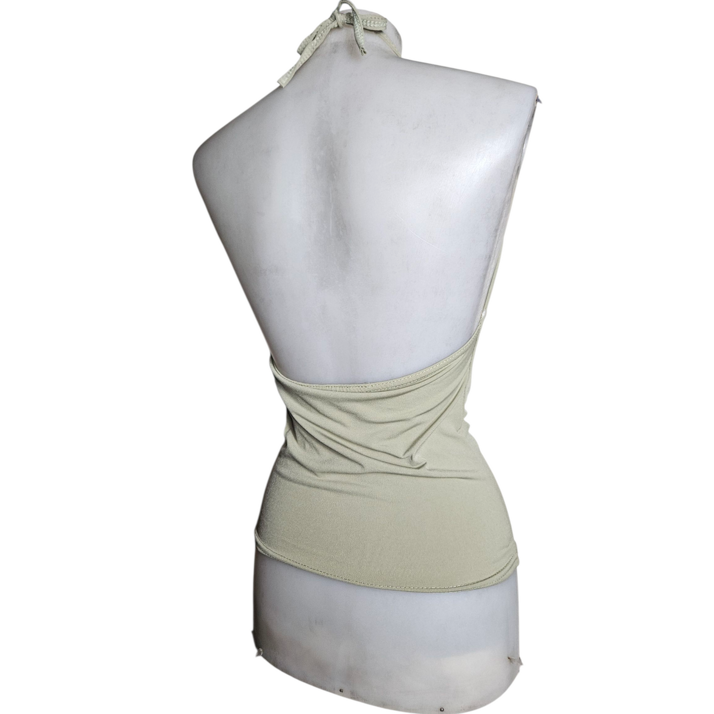 Top col bénitier dos nu vert kaki clair