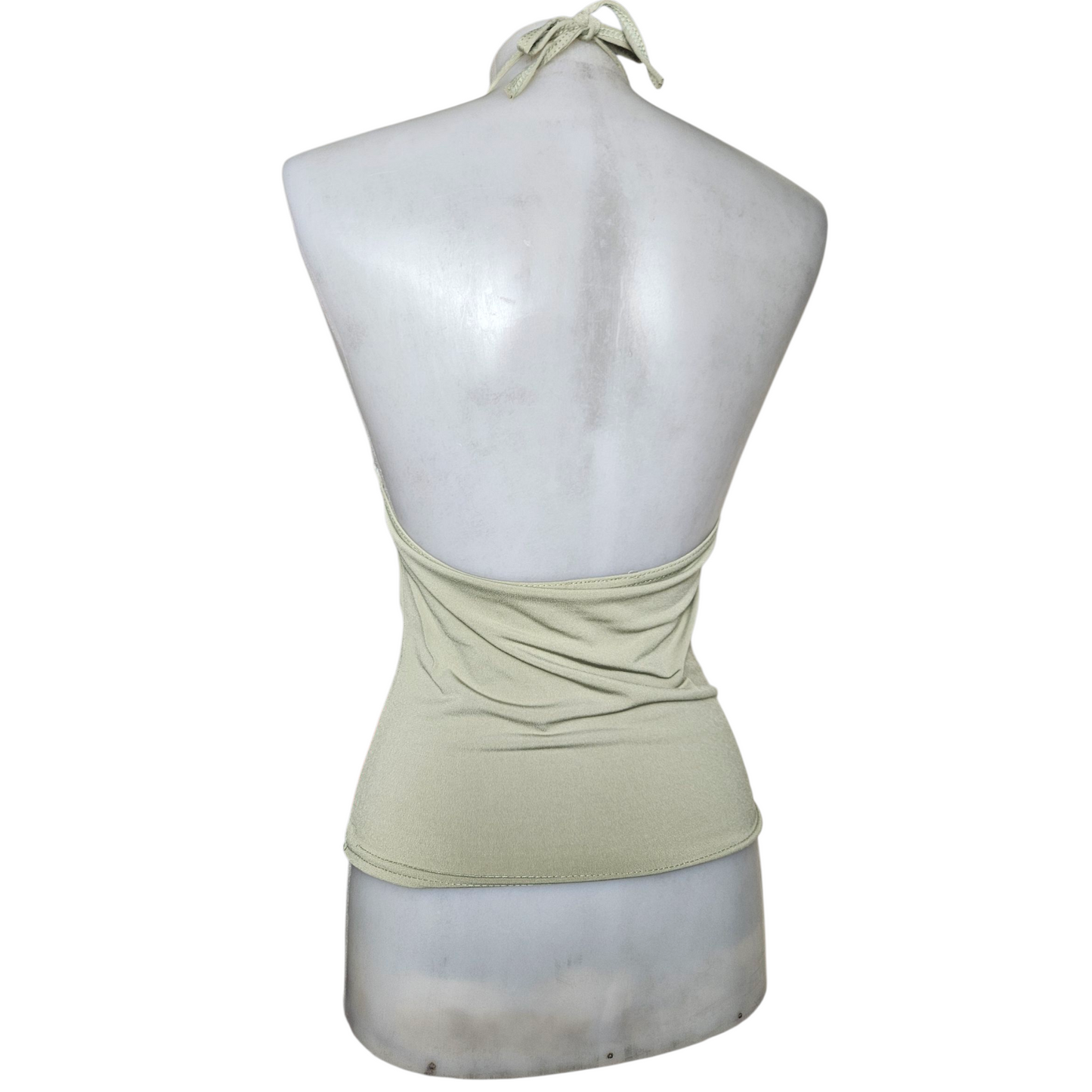 Top col bénitier dos nu vert kaki clair