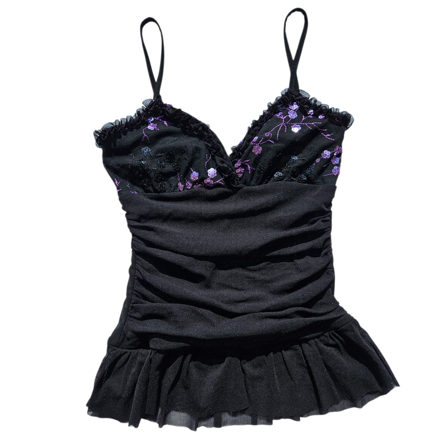 Voile top decorated with purple sequins
