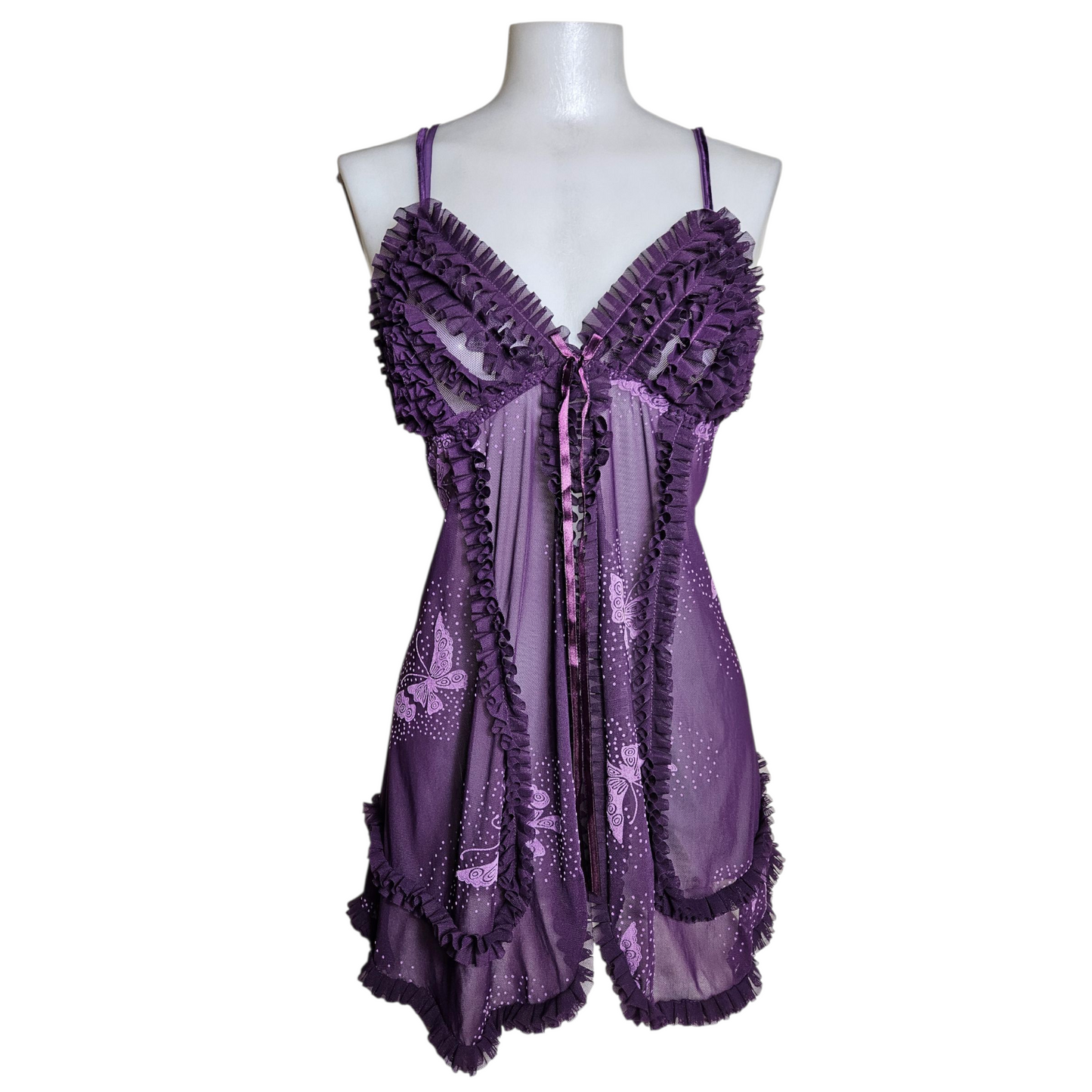 Ensemble de lingerie en voile violet motif papillons