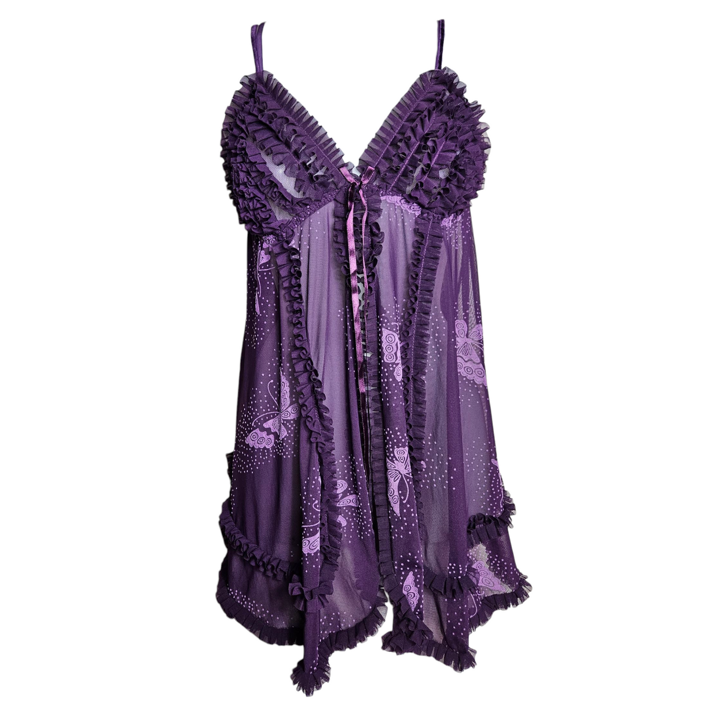 Ensemble de lingerie en voile violet motif papillons