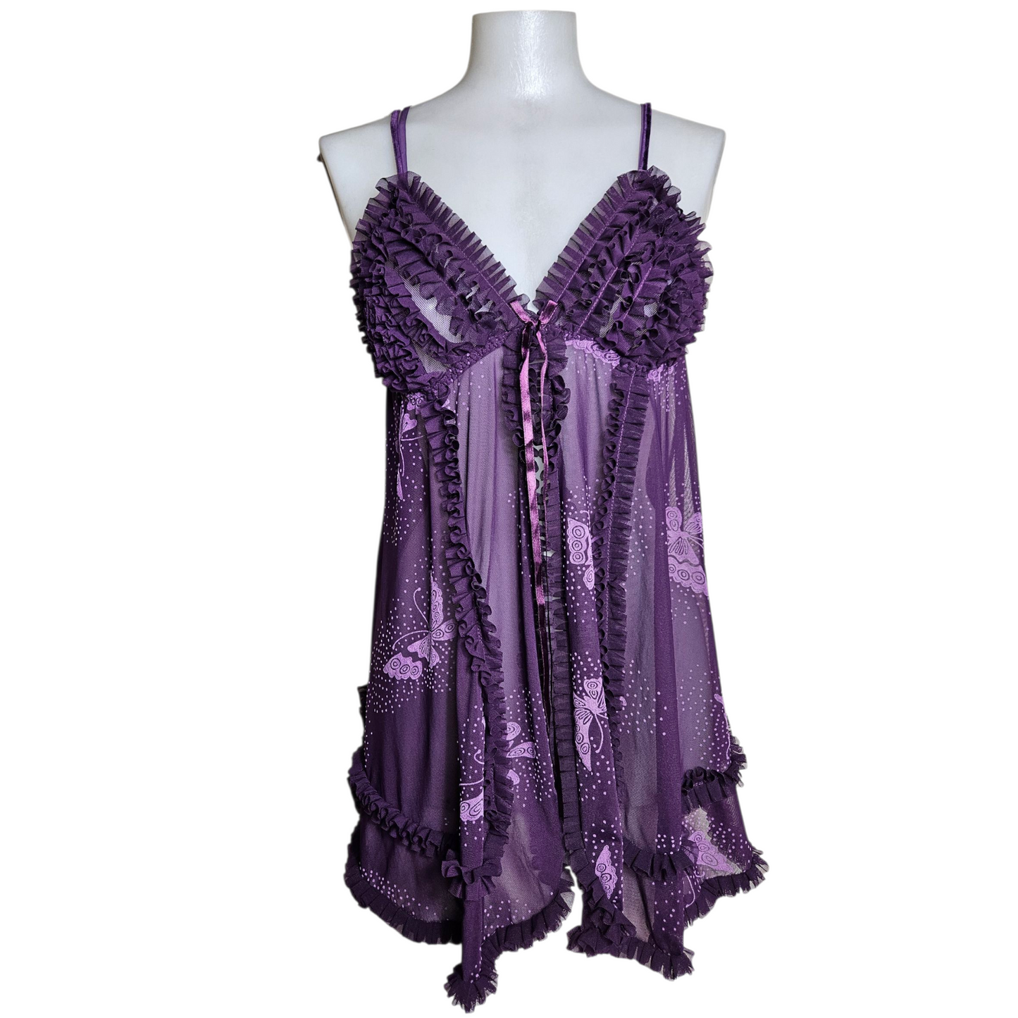 Ensemble de lingerie en voile violet motif papillons