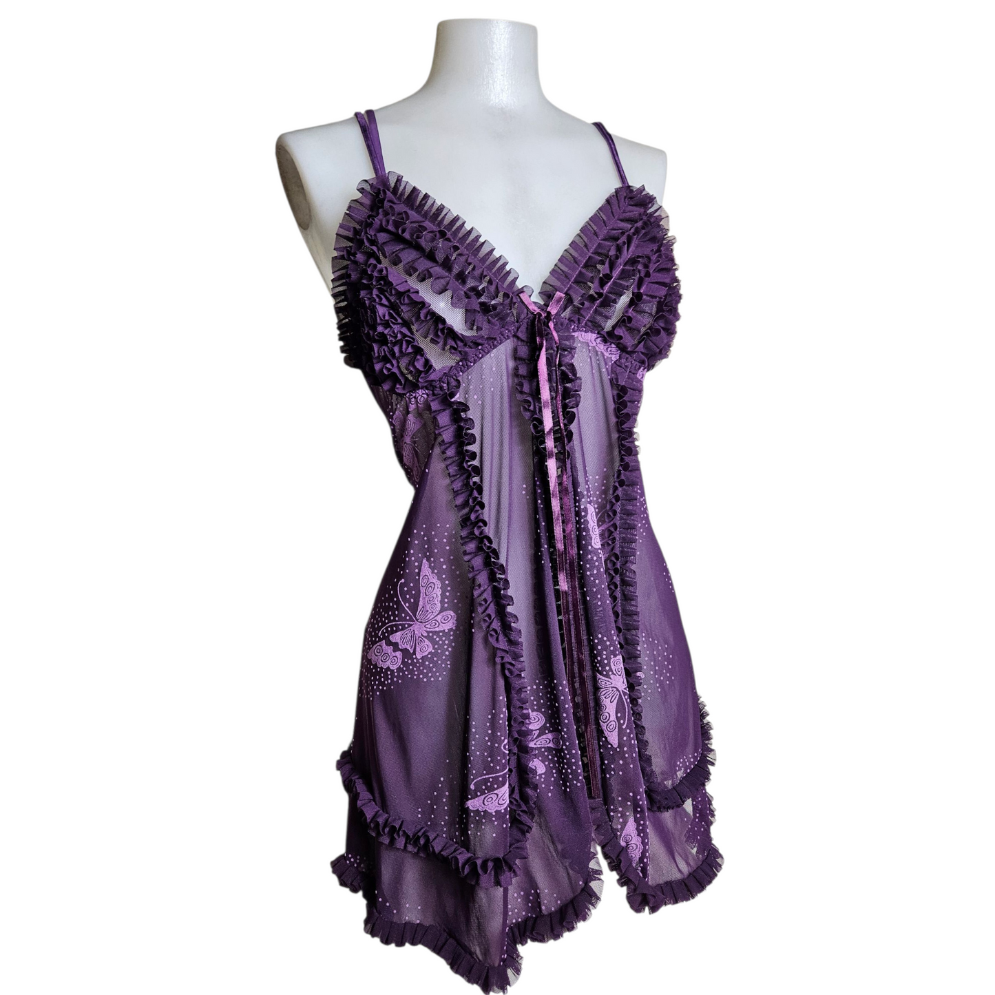 Ensemble de lingerie en voile violet motif papillons