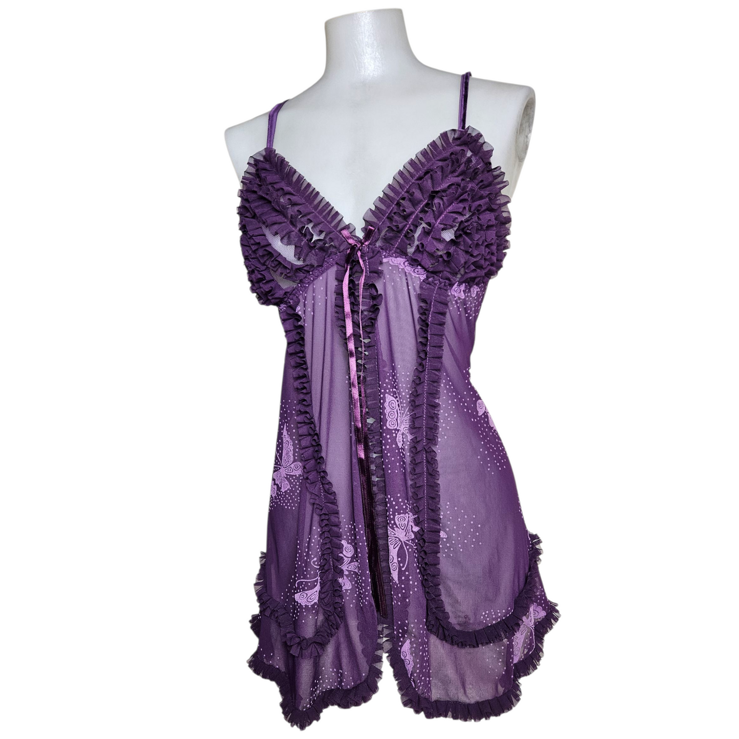 Ensemble de lingerie en voile violet motif papillons