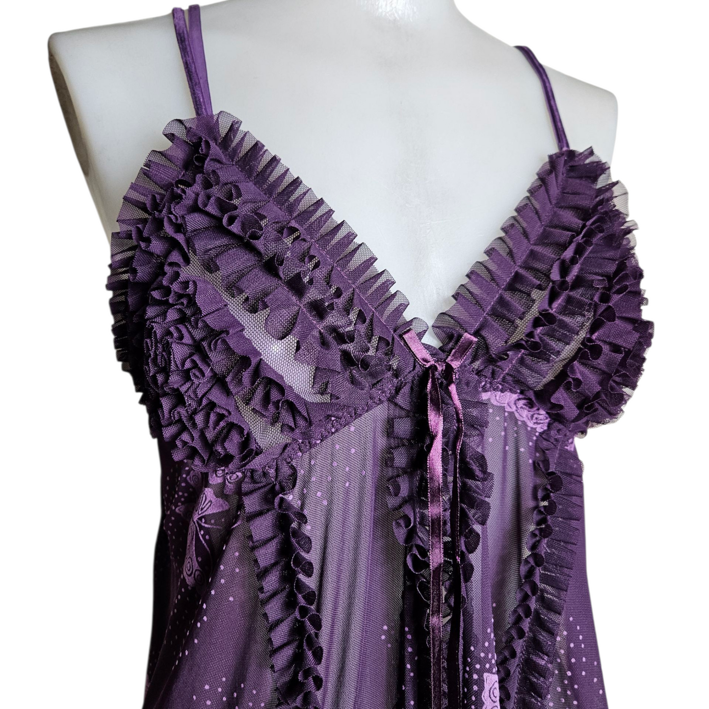 Ensemble de lingerie en voile violet motif papillons