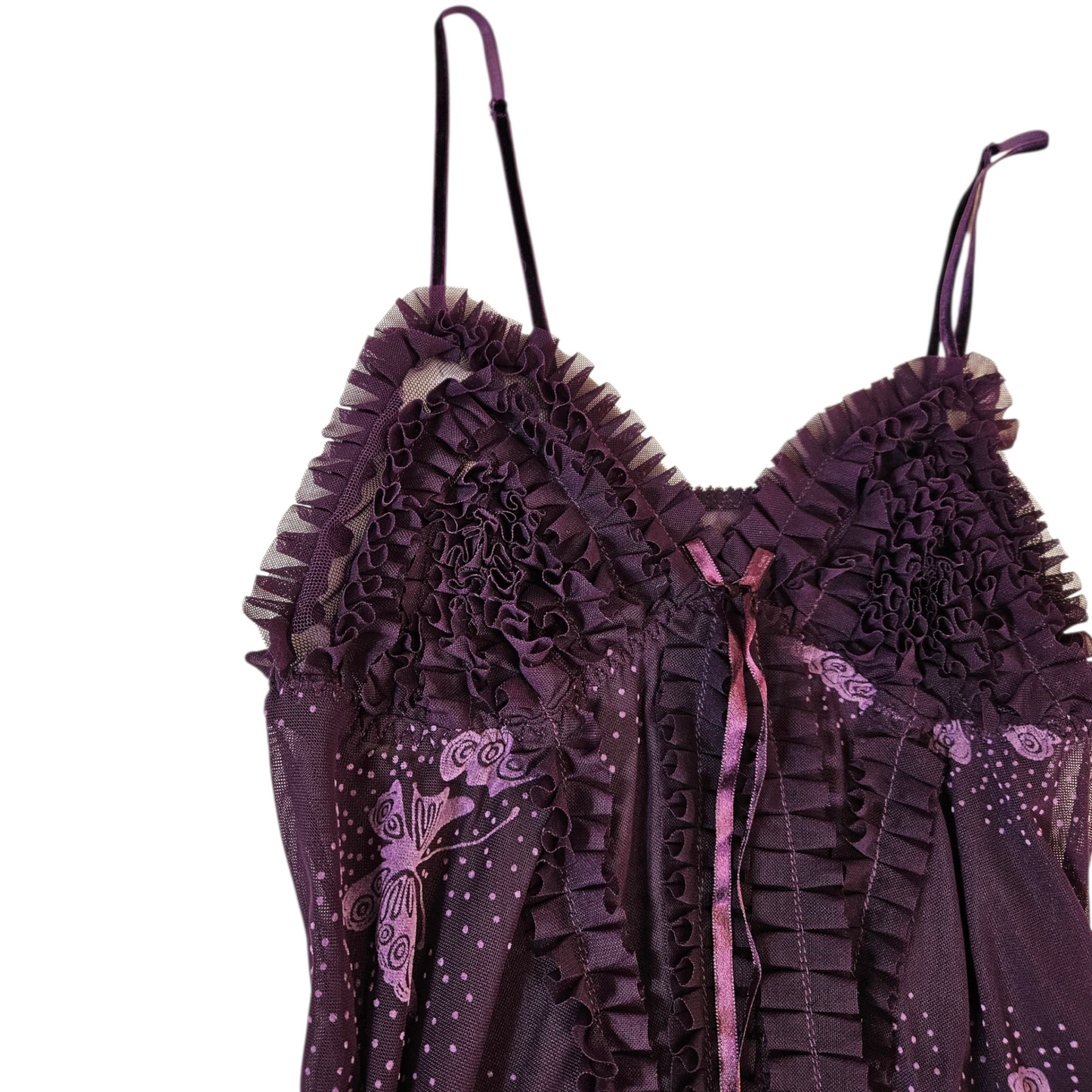 Ensemble de lingerie en voile violet motif papillons