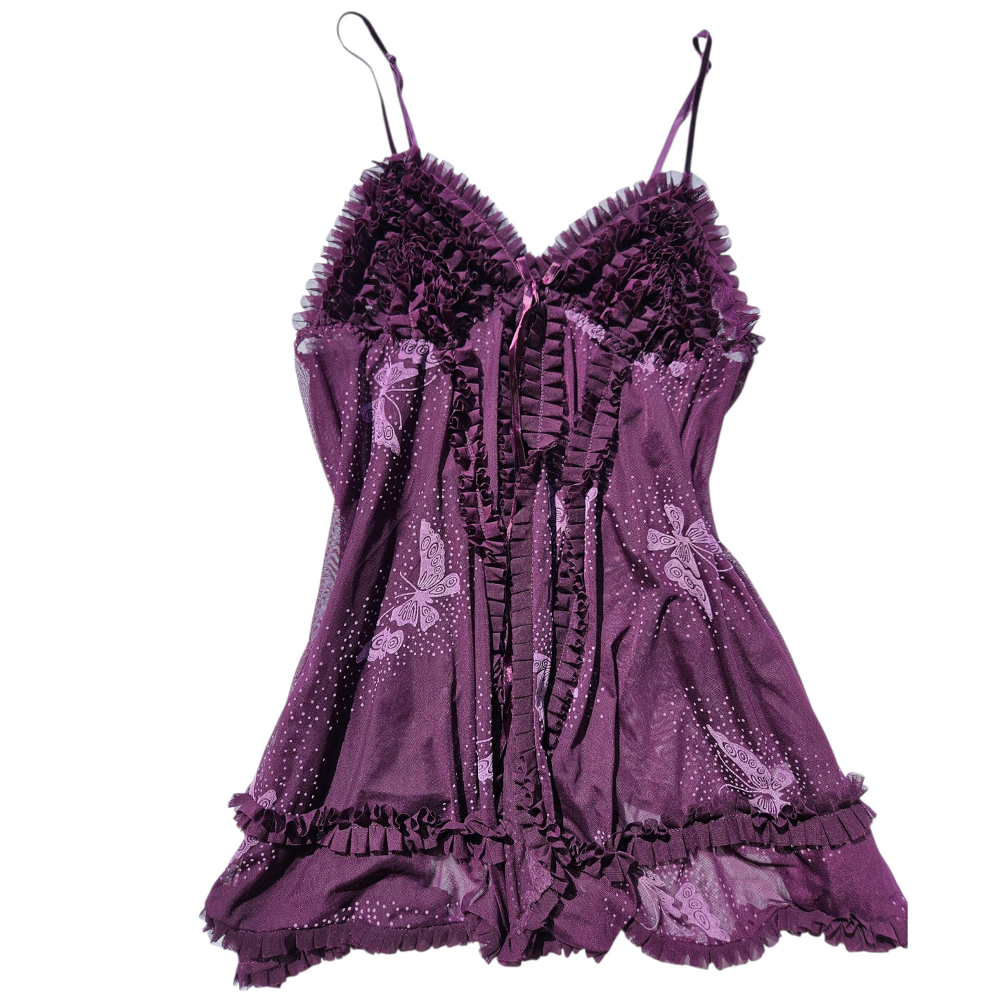 Ensemble de lingerie en voile violet motif papillons