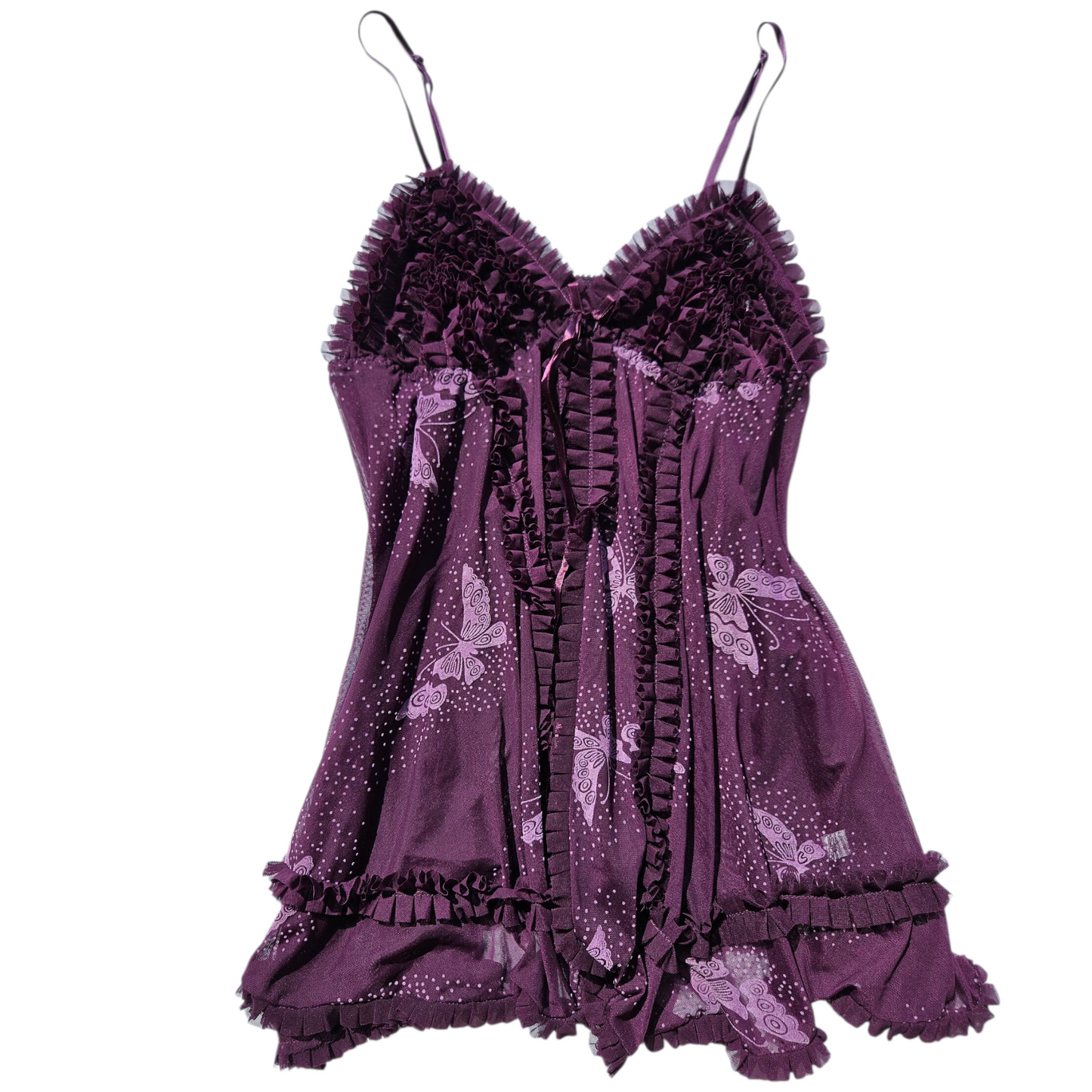 Ensemble de lingerie en voile violet motif papillons