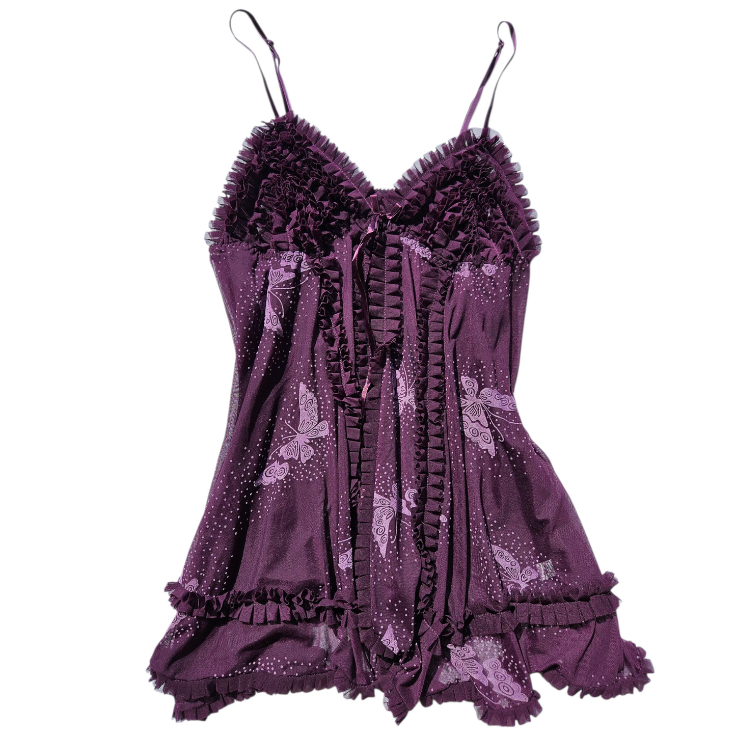 Ensemble de lingerie en voile violet motif papillons