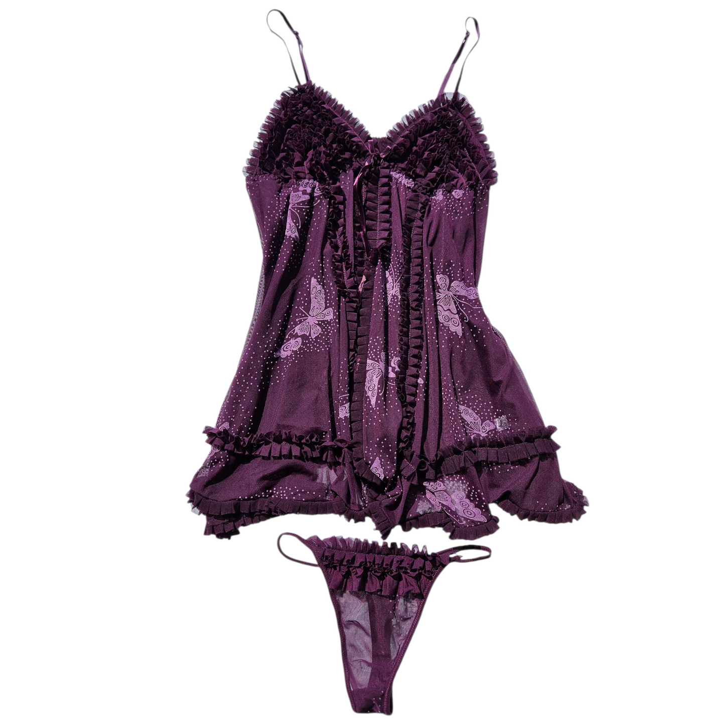 Ensemble de lingerie en voile violet motif papillons