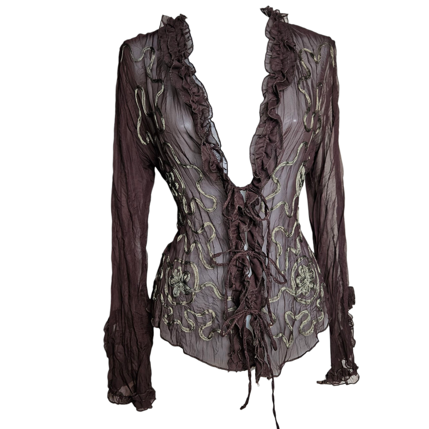 Embroidered brown voile blouse