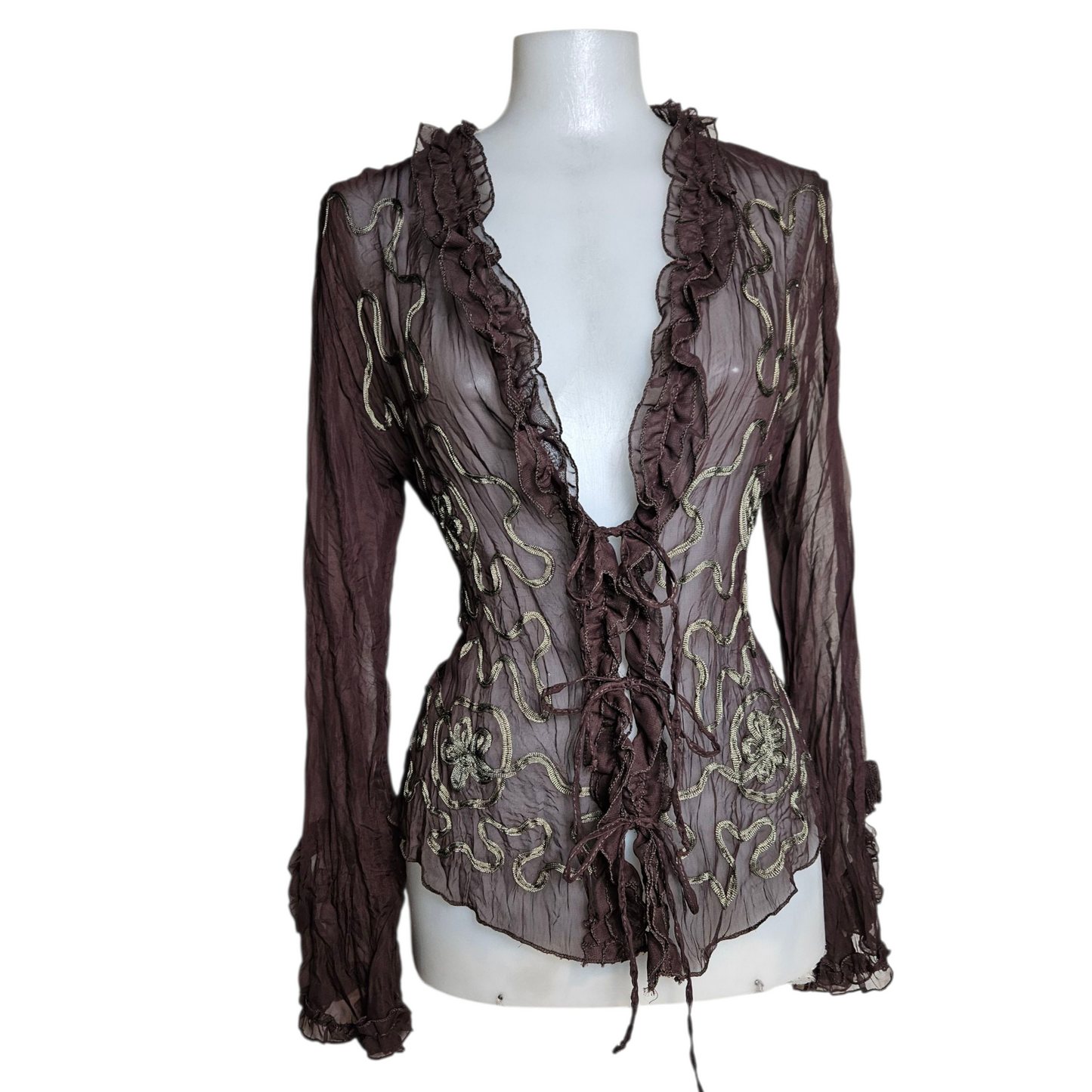 Embroidered brown voile blouse