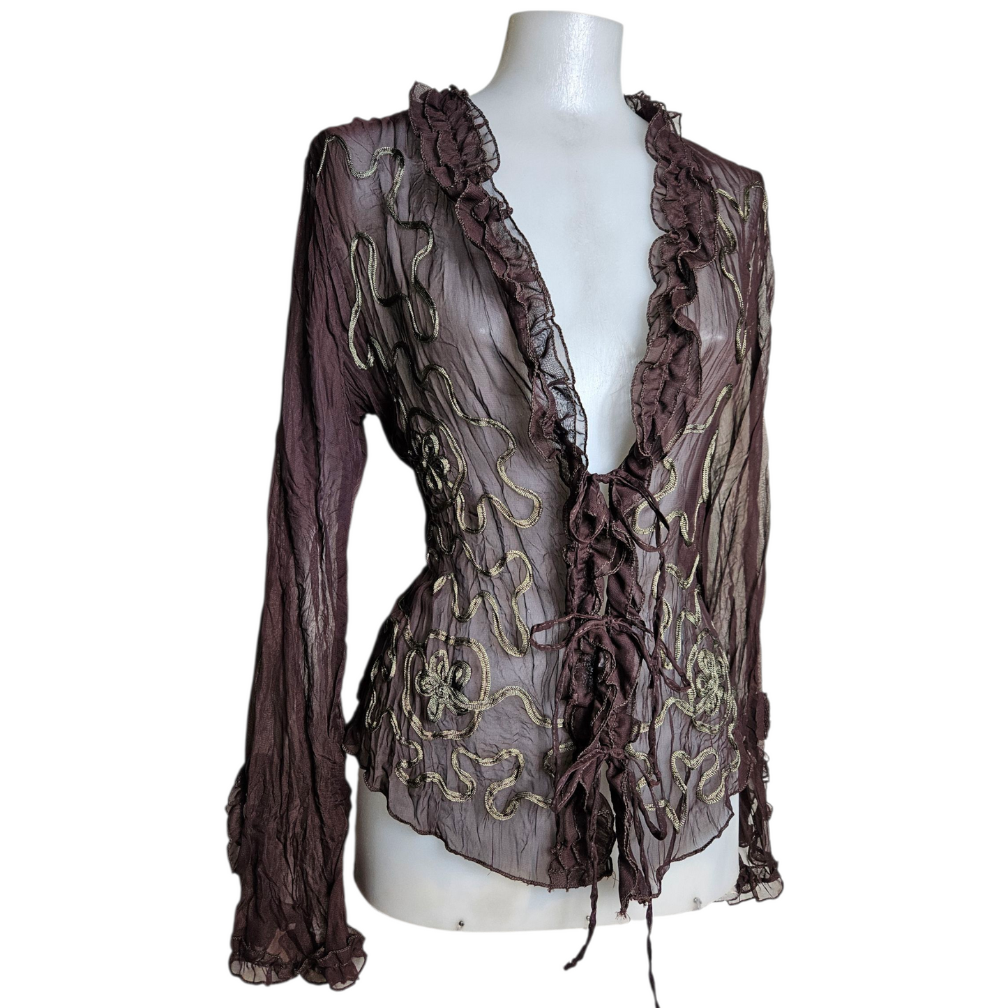 Embroidered brown voile blouse