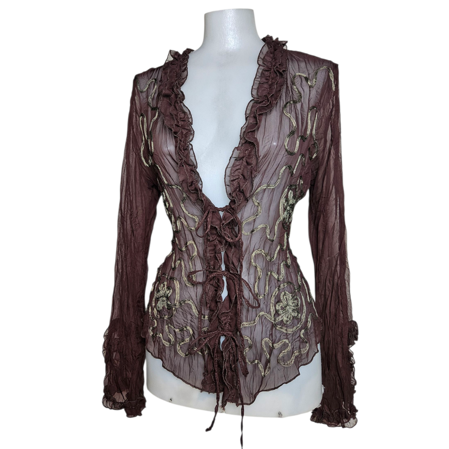 Embroidered brown voile blouse