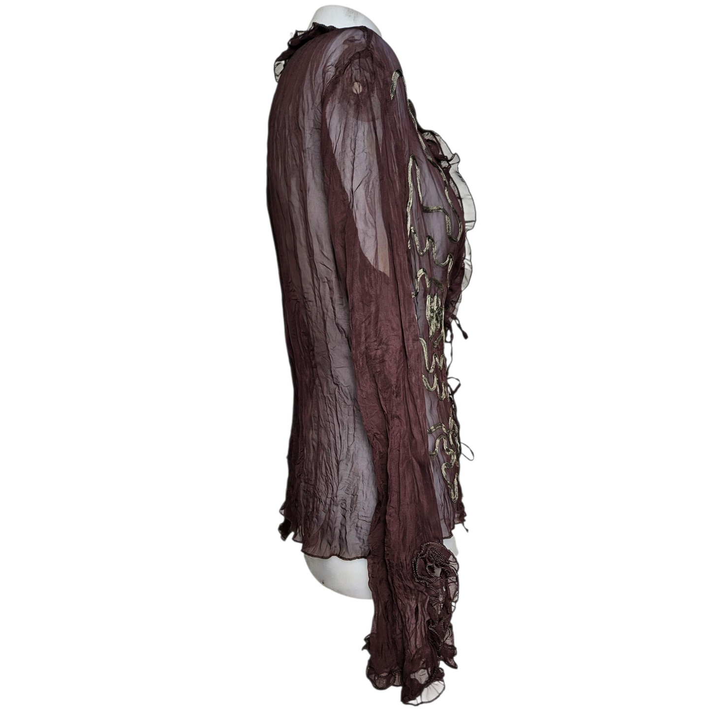 Embroidered brown voile blouse