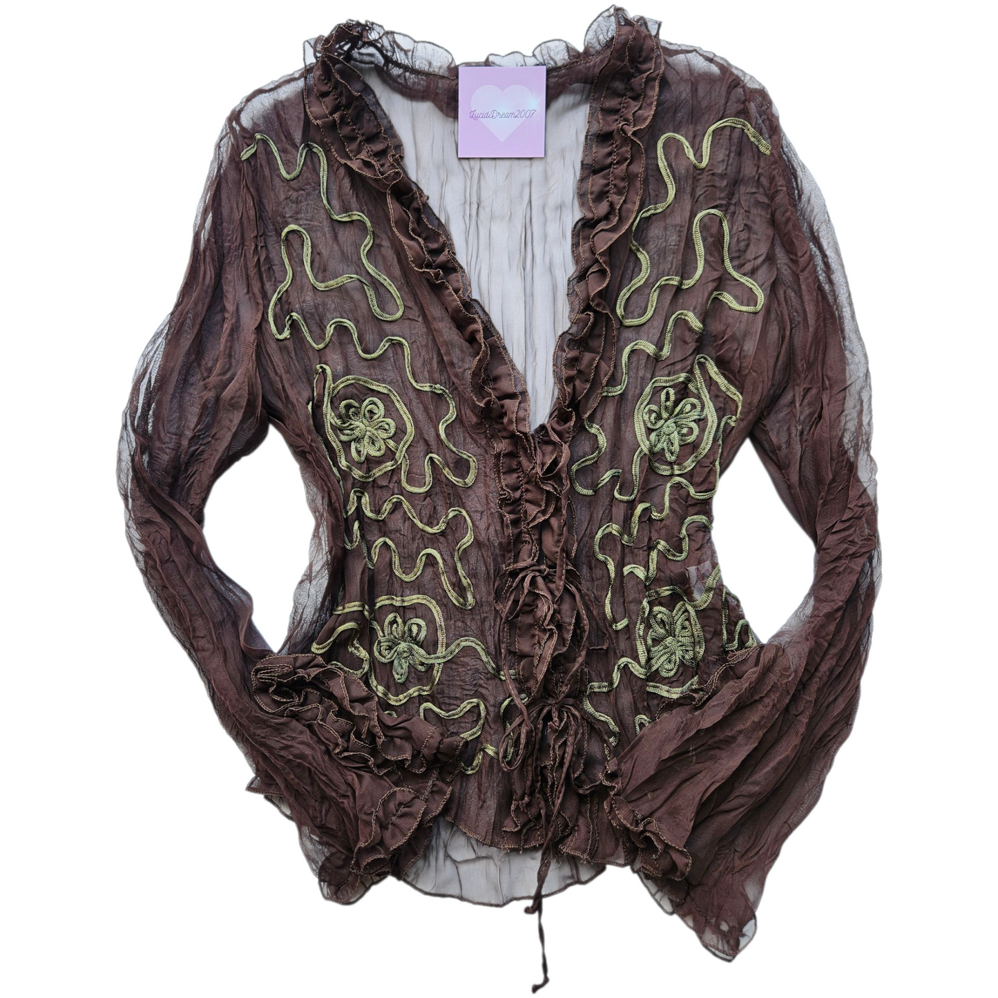 Embroidered brown voile blouse
