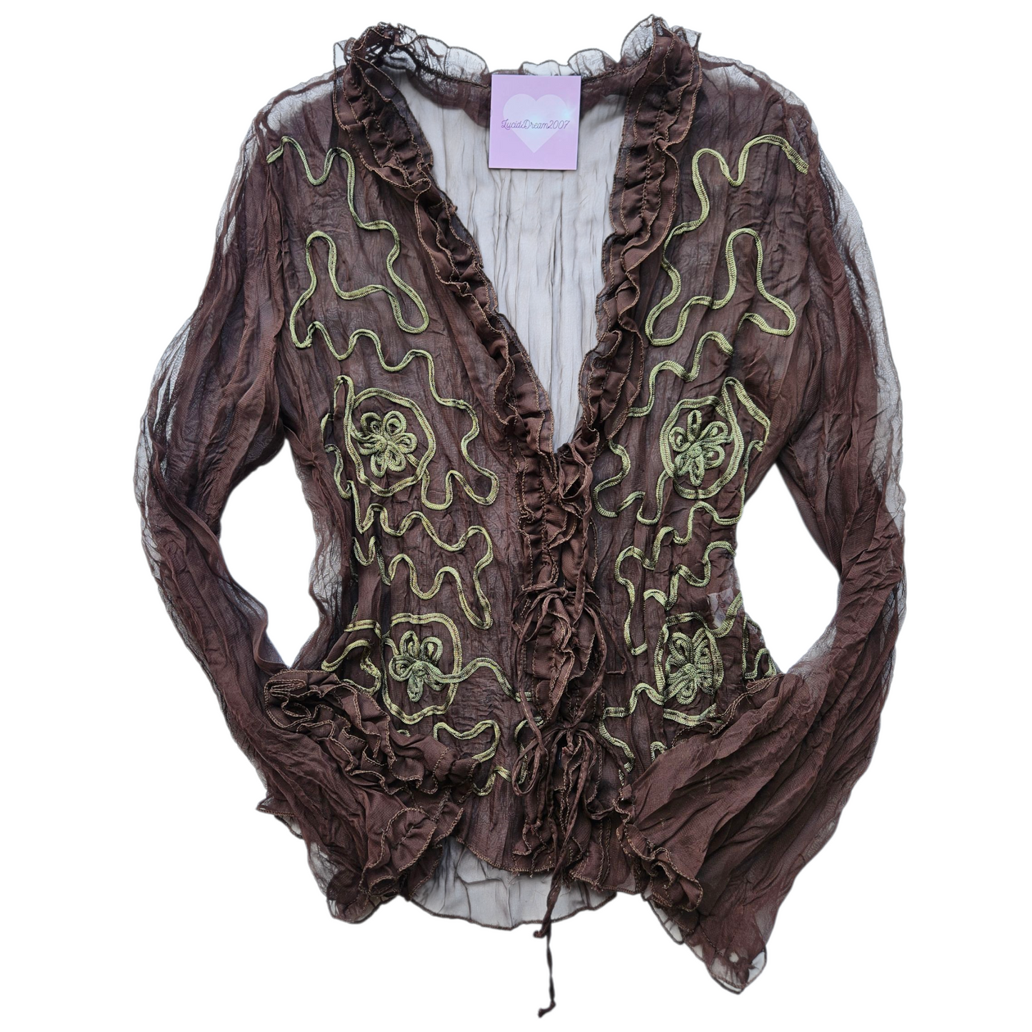 Embroidered brown voile blouse
