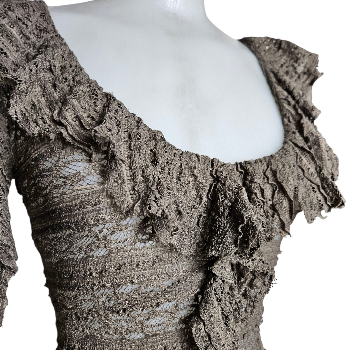 Brown lace top with unstructured collar