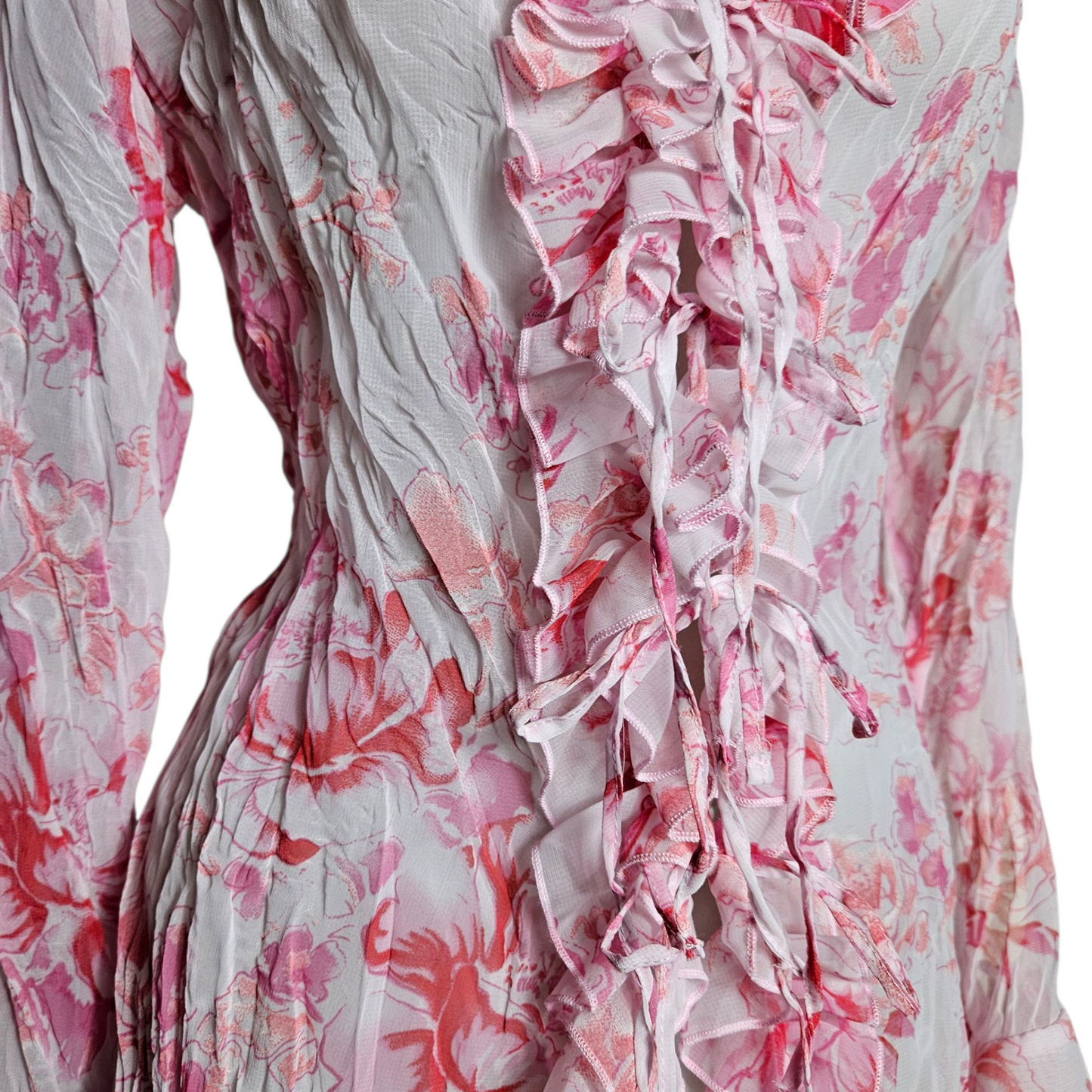 Floral pattern ruffled voile shirt
