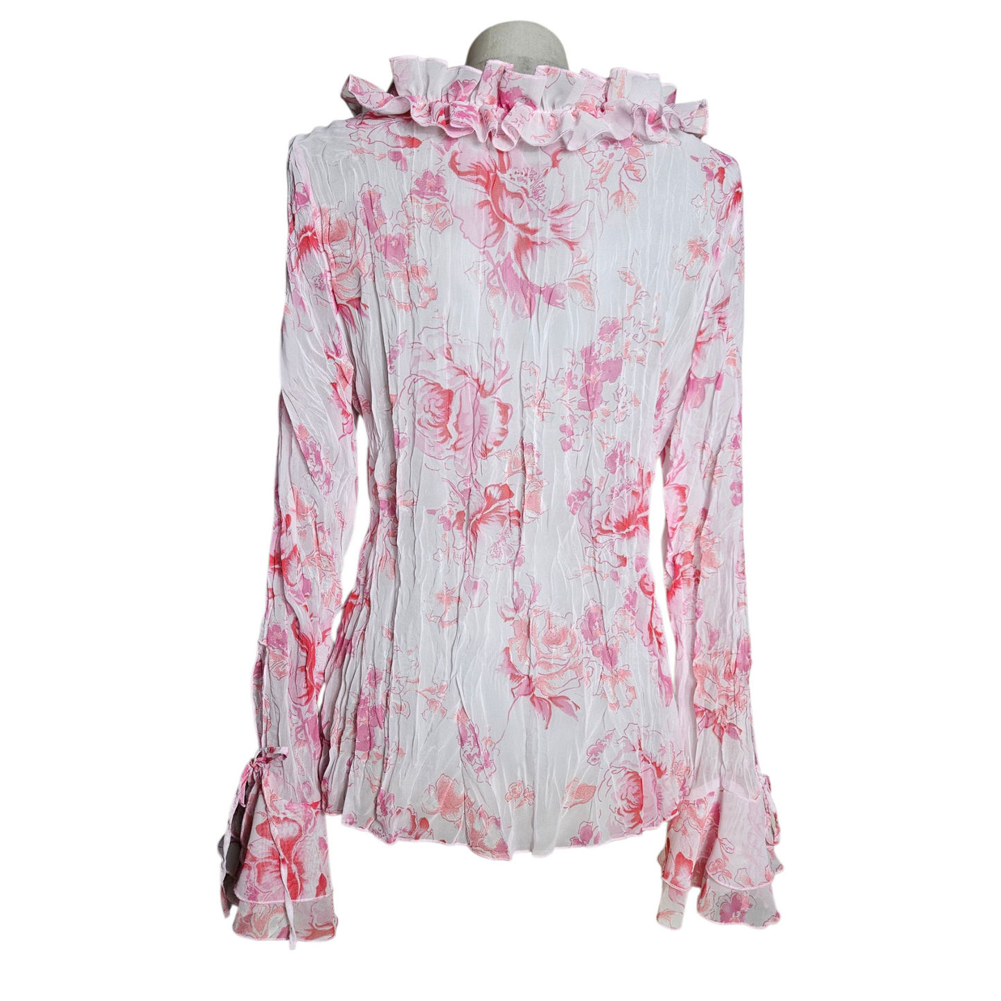 Floral pattern ruffled voile shirt