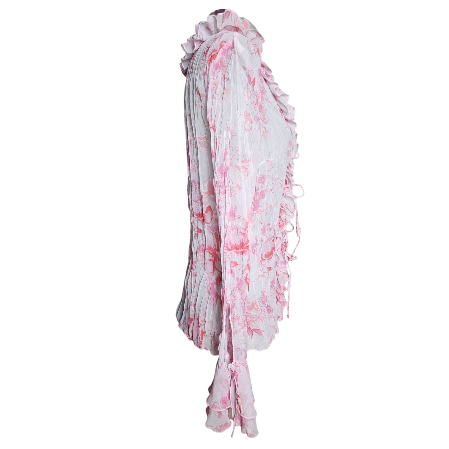 Floral pattern ruffled voile shirt