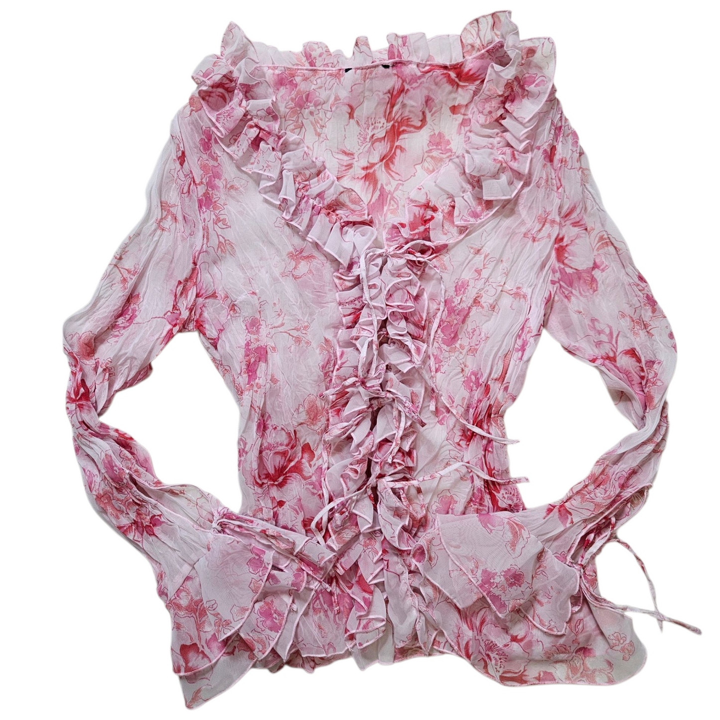 Floral pattern ruffled voile shirt