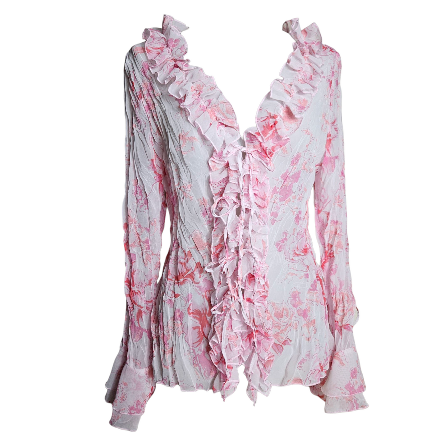 Floral pattern ruffled voile shirt
