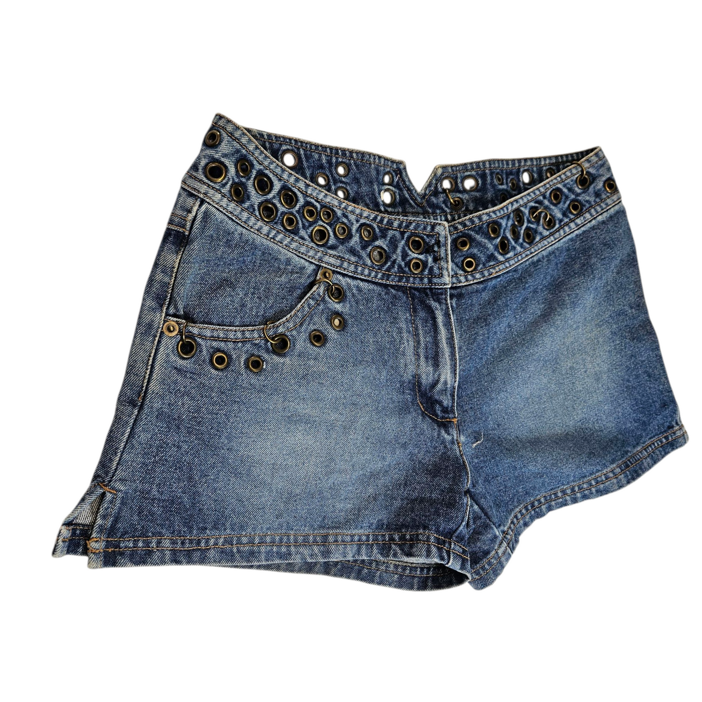 Eyelet and chain mini shorts