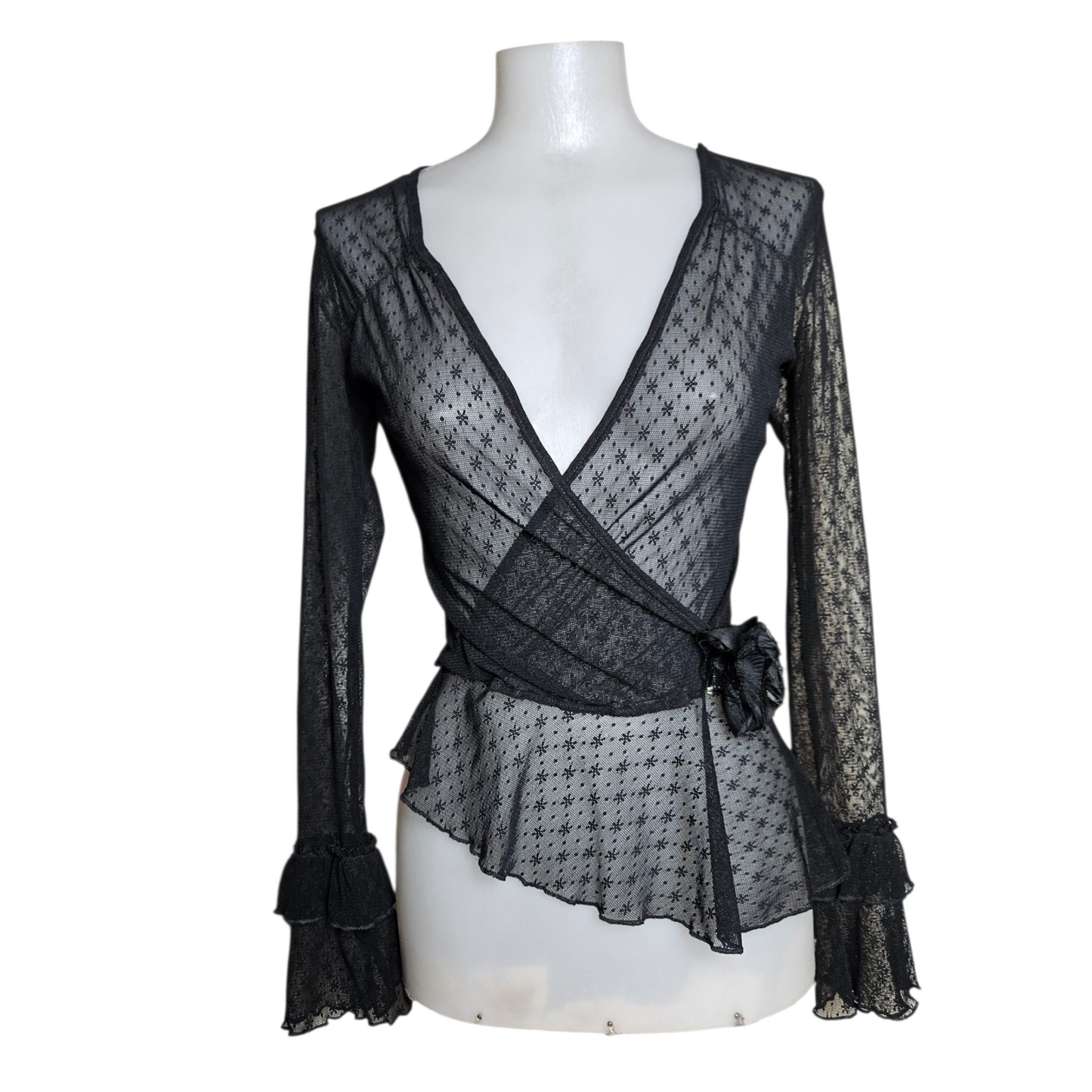 Black veil wrap-around top