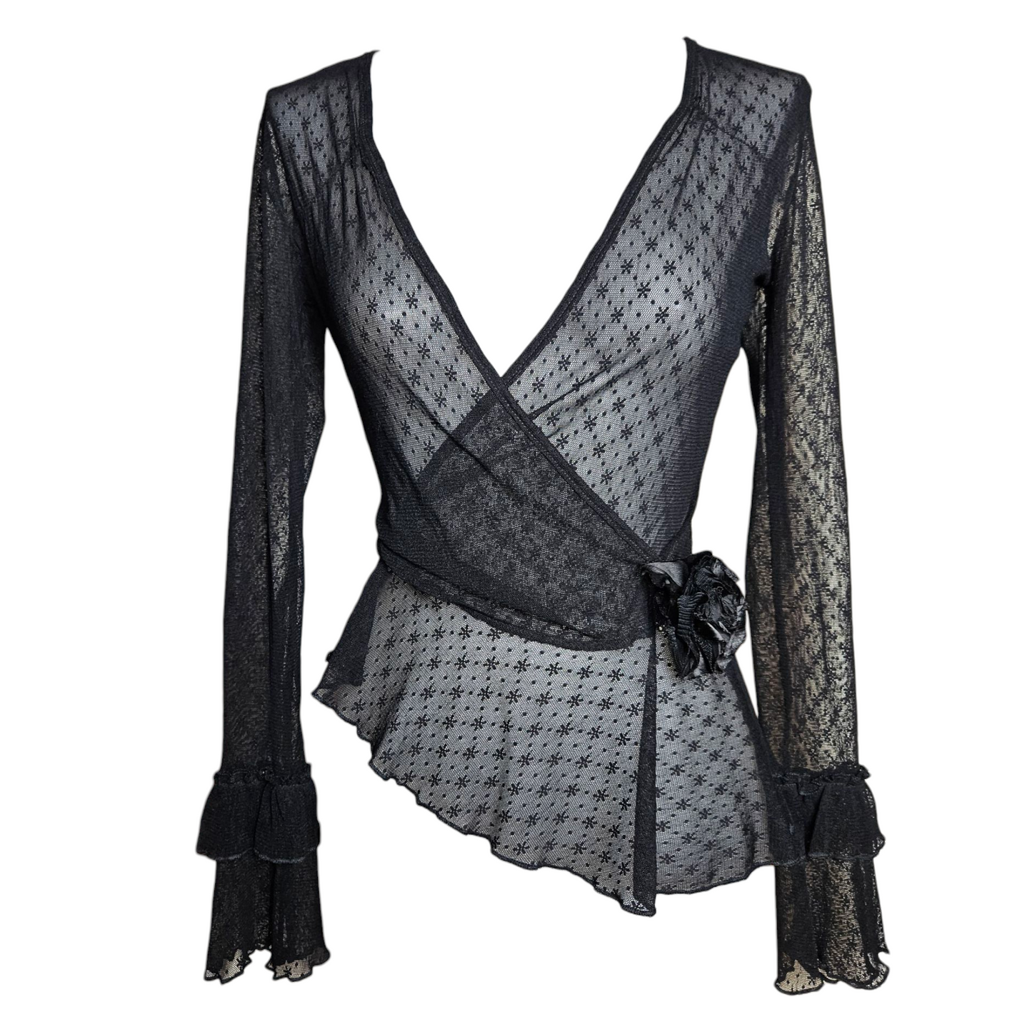 Black veil wrap-around top