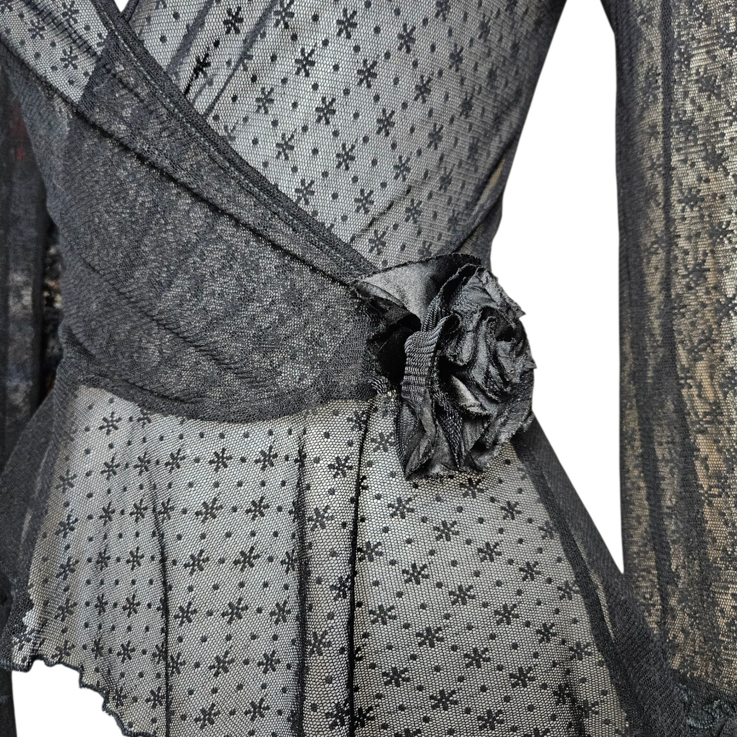 Black veil wrap-around top