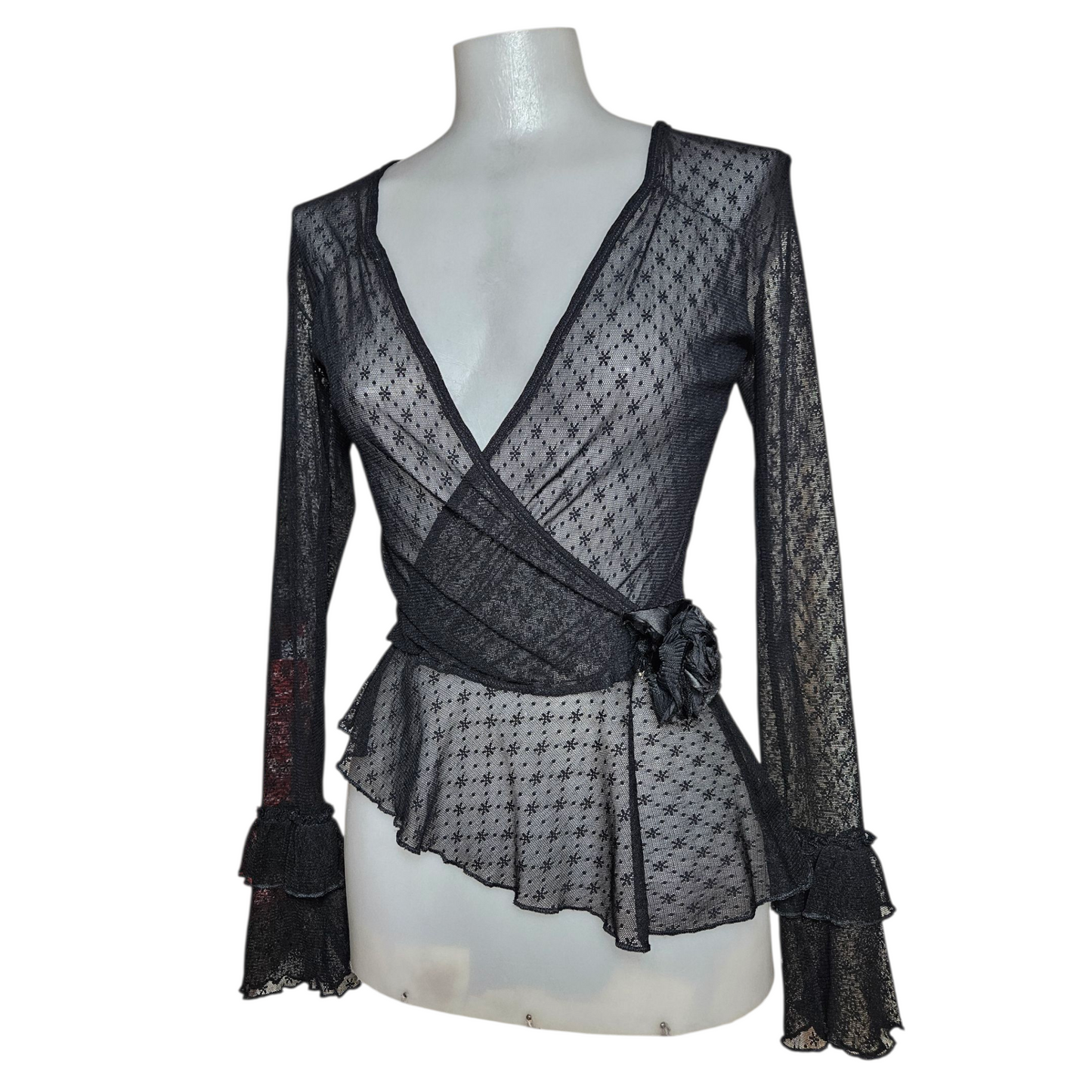Black veil wrap-around top