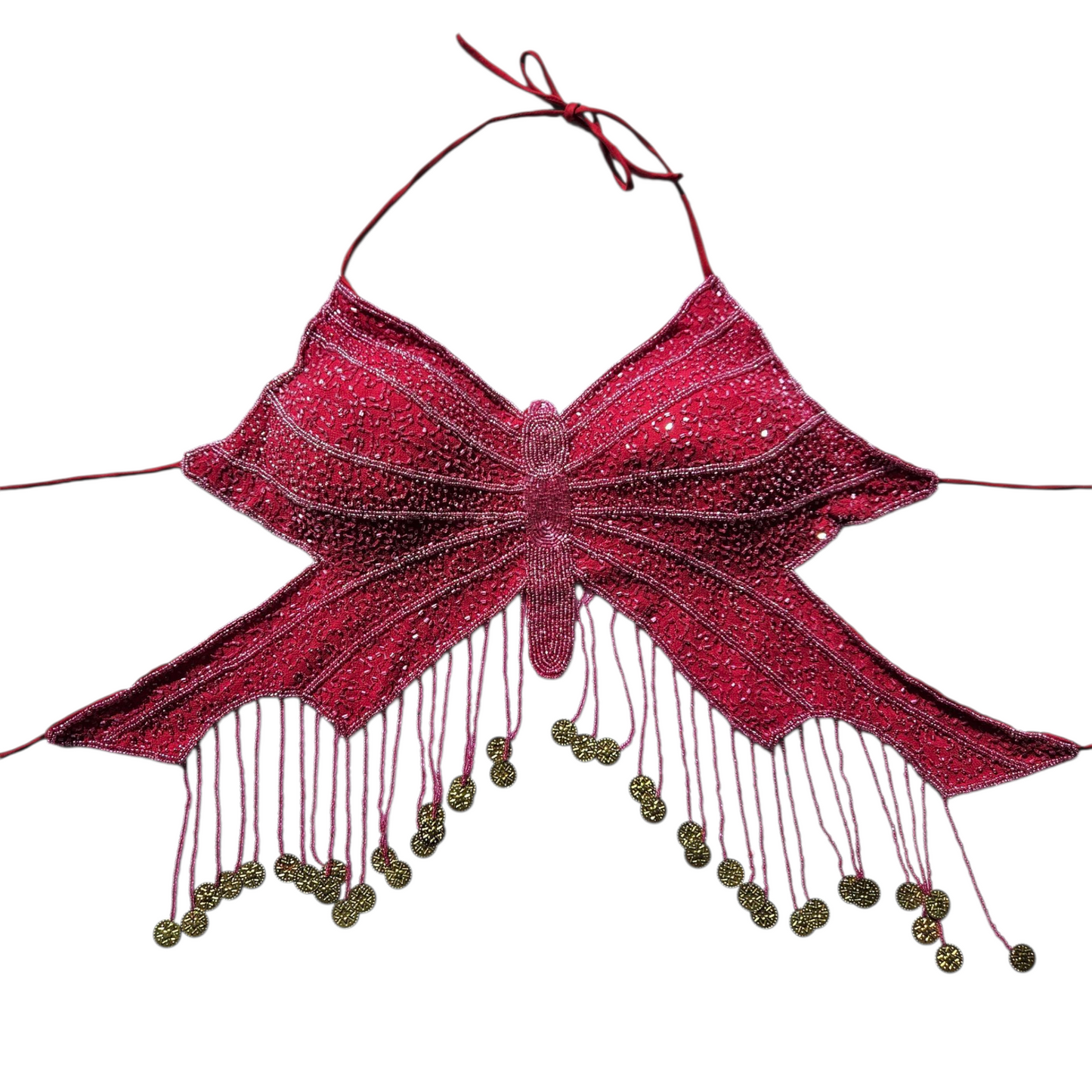Dos nu papillon rose brodé de perles